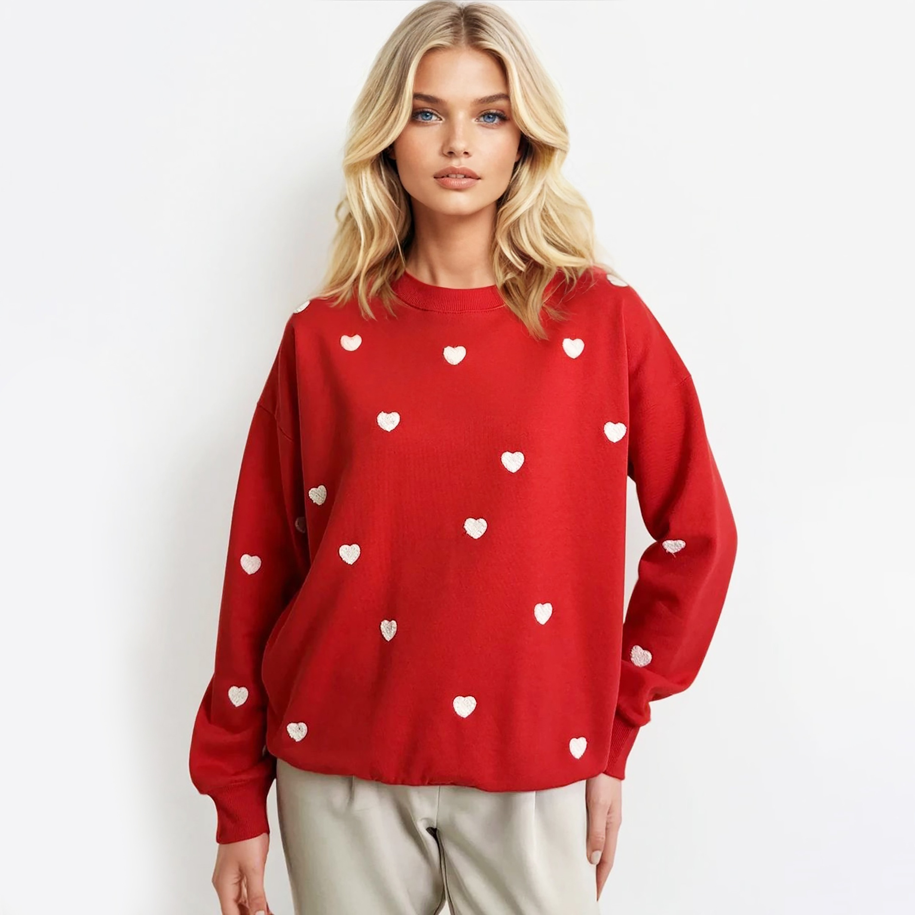 Trend Alacati Stili Heart Embroidered Red Women's Pullover-women-clothing-cardigansandjumpers-jumpers-image-2