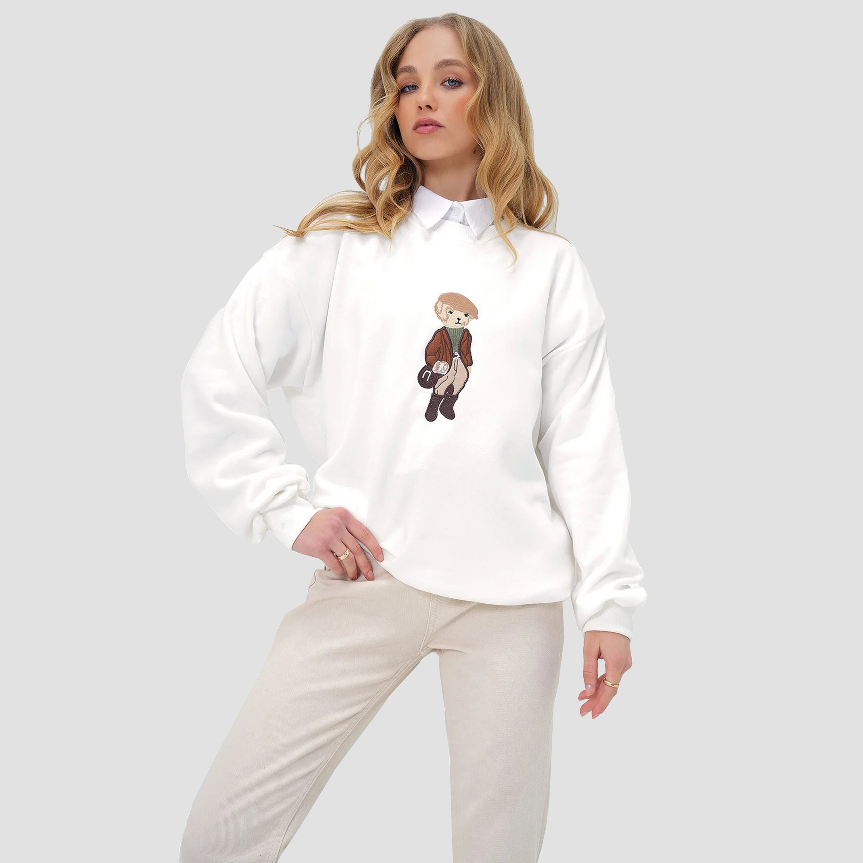 Trend Alacatı Stili Embroidered Dropped Sleeves White Women's Sweatshirt-women-clothing-hoodiesandsweatshirts-sweatshirts-image-2