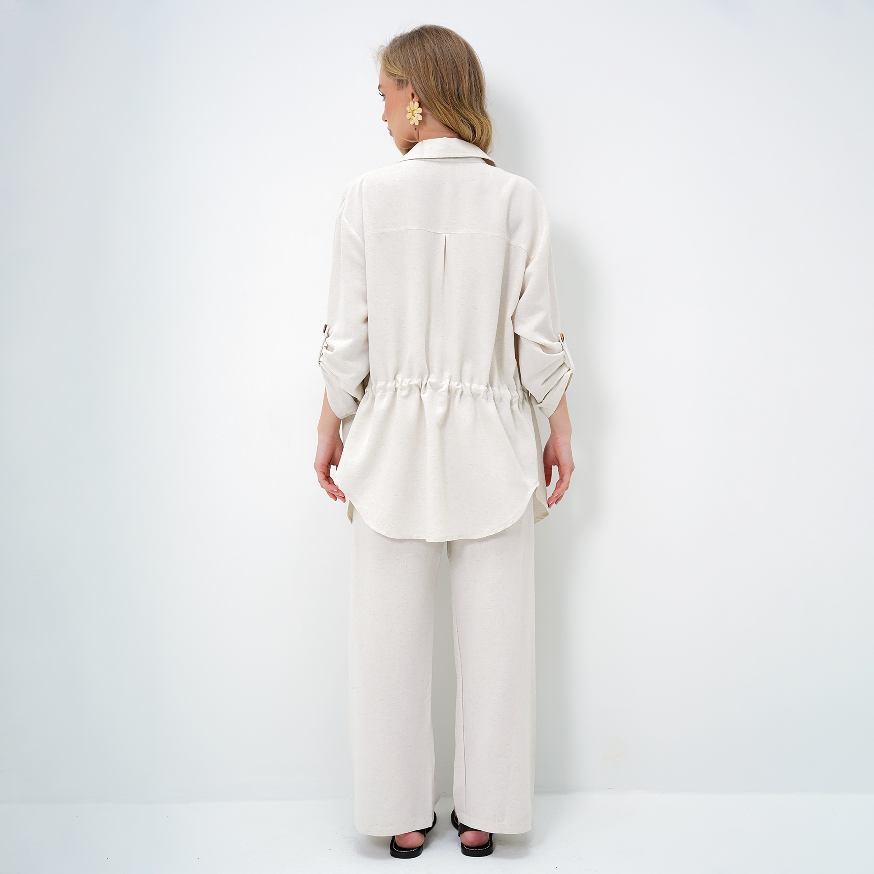 تريند ألاجاتي ستايل طقم قميص وبنطلون نسائي أبيض من الكتان بياقة وأكمام ساقطة-women-clothing-coordsets-image-6