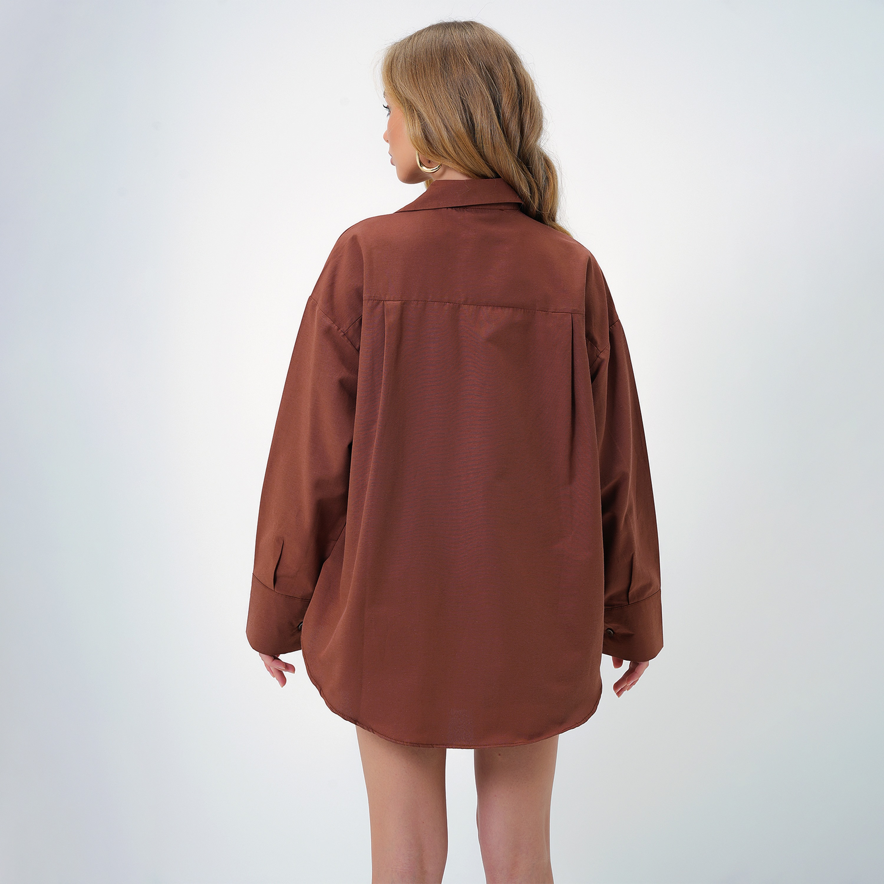 تريند ألاجاتي ستايل قميص نسائي بلون القهوة من القطن بياقة-women-clothing-shirtsandblouses-shirts-image-3