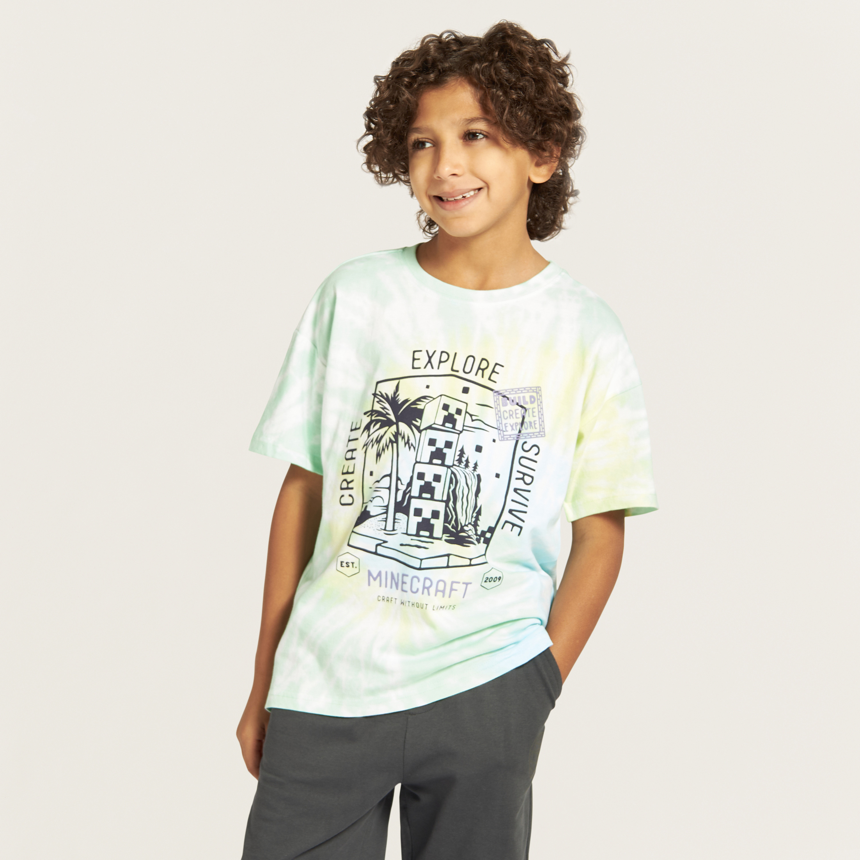 تيشيرت بياقة ضيقة وأكمام قصيرة وطبعات من ماين كرافت-boys-clothing-tshirtsandpolos-image-1