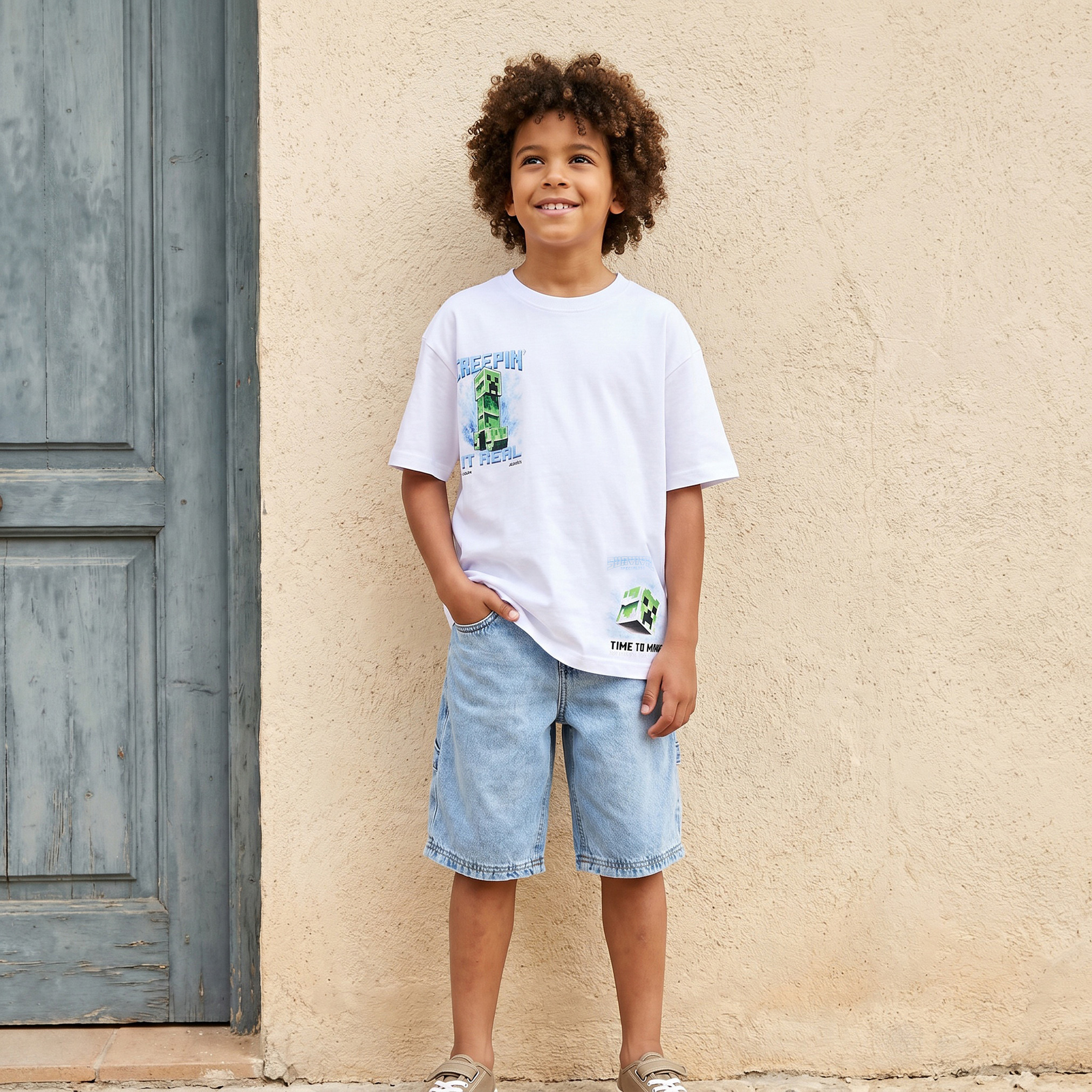 تيشيرت بياقة ضيقة وأكمام قصيرة وطبعات جرافيك من ماينكرافت-boys-clothing-tshirtsandpolos-image-5