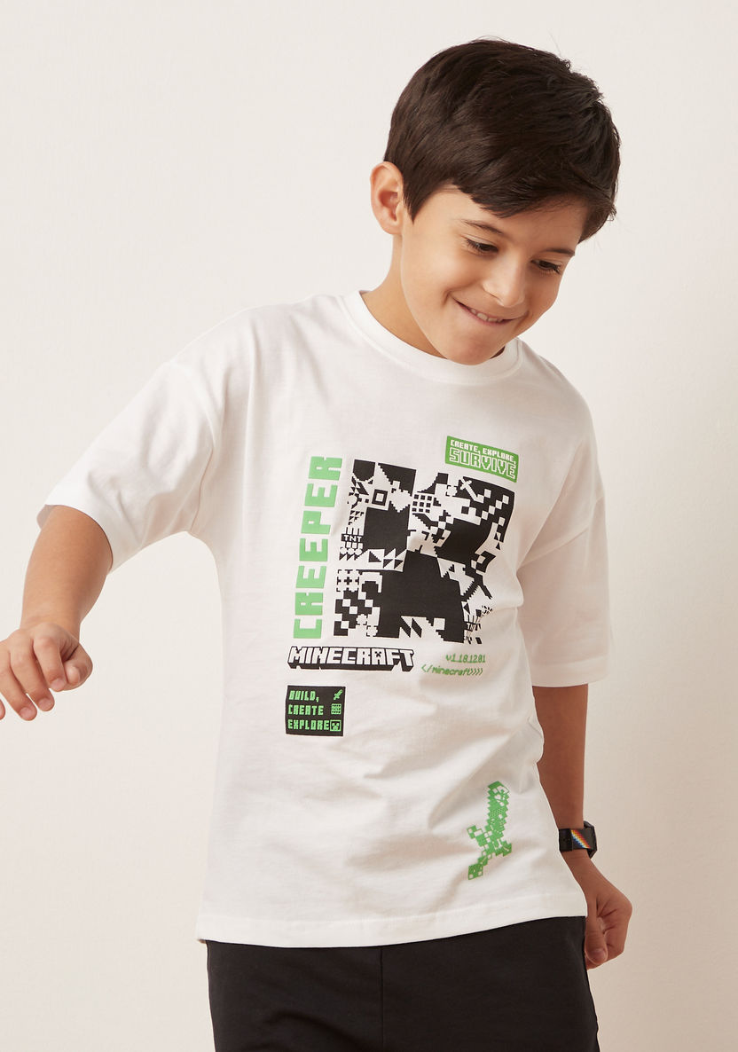 Minecraft Graphic Print T-shirt with Short Sleeves and Crew Neck-T Shirts-image-0