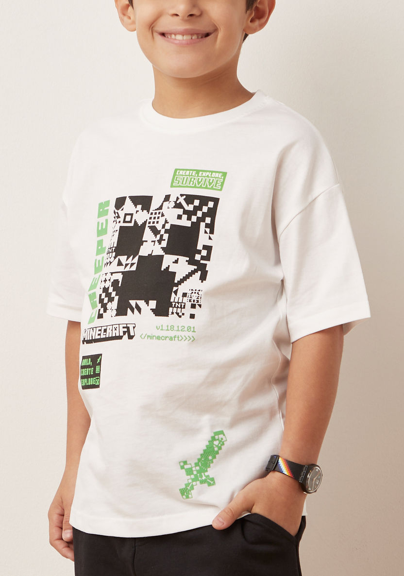 Minecraft Graphic Print T-shirt with Short Sleeves and Crew Neck-T Shirts-image-2