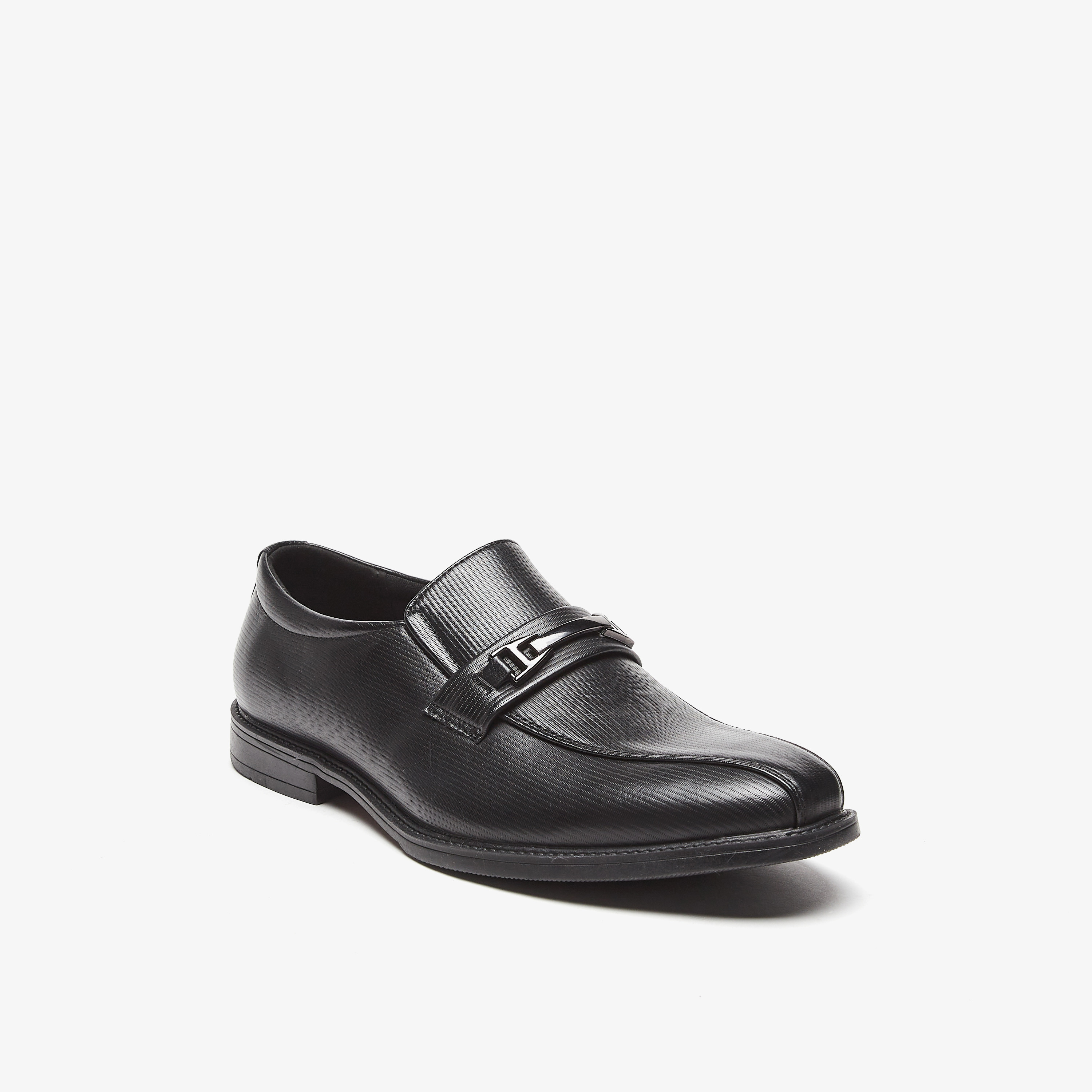 LBL By Shoexpress Textured Slip-On Loafers with Metal Accent-men-shoes-formalshoes-image-1