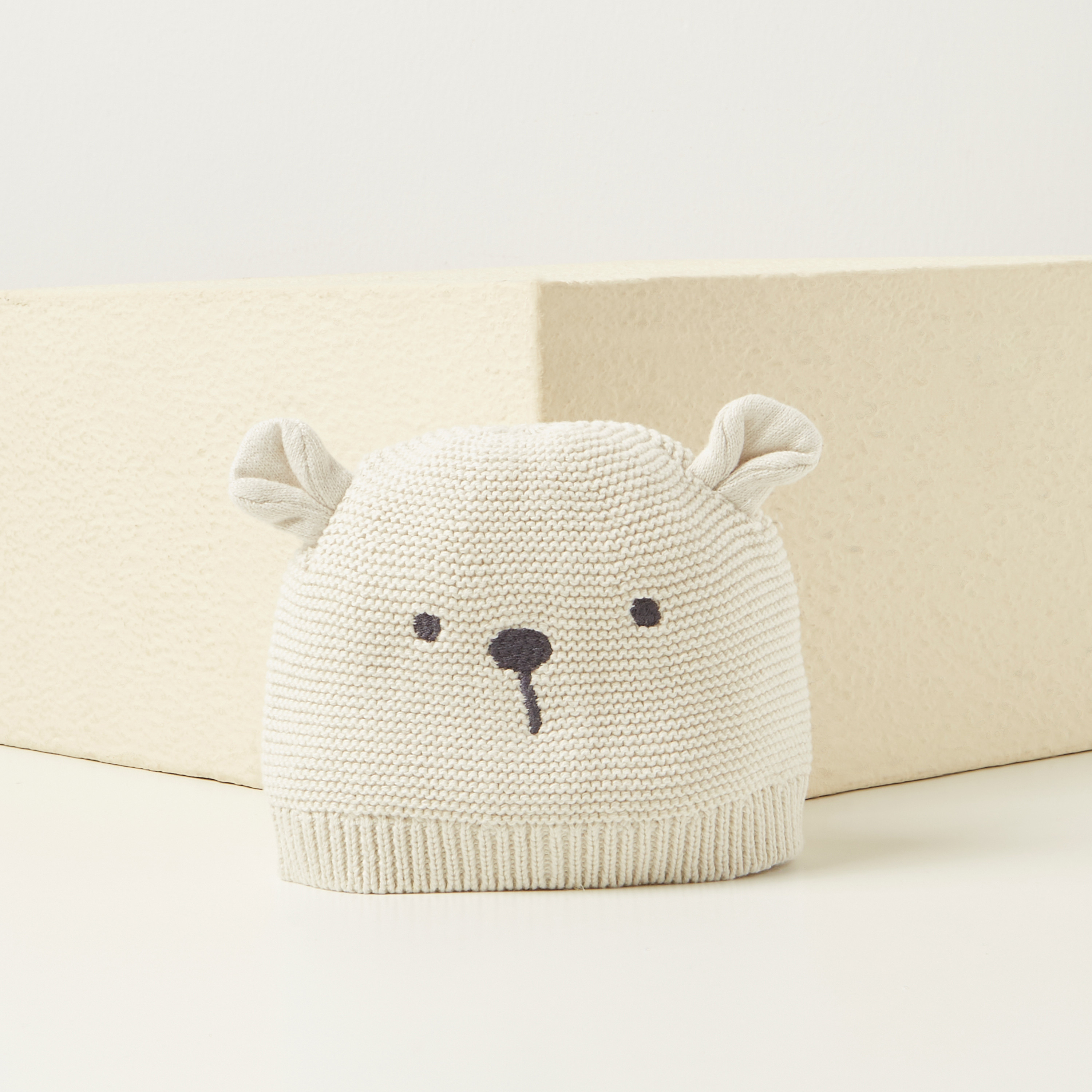 Juniors Bear Embroidered Beanie Cap with Ear Applique-baby-boys-accessories-caps-image-1