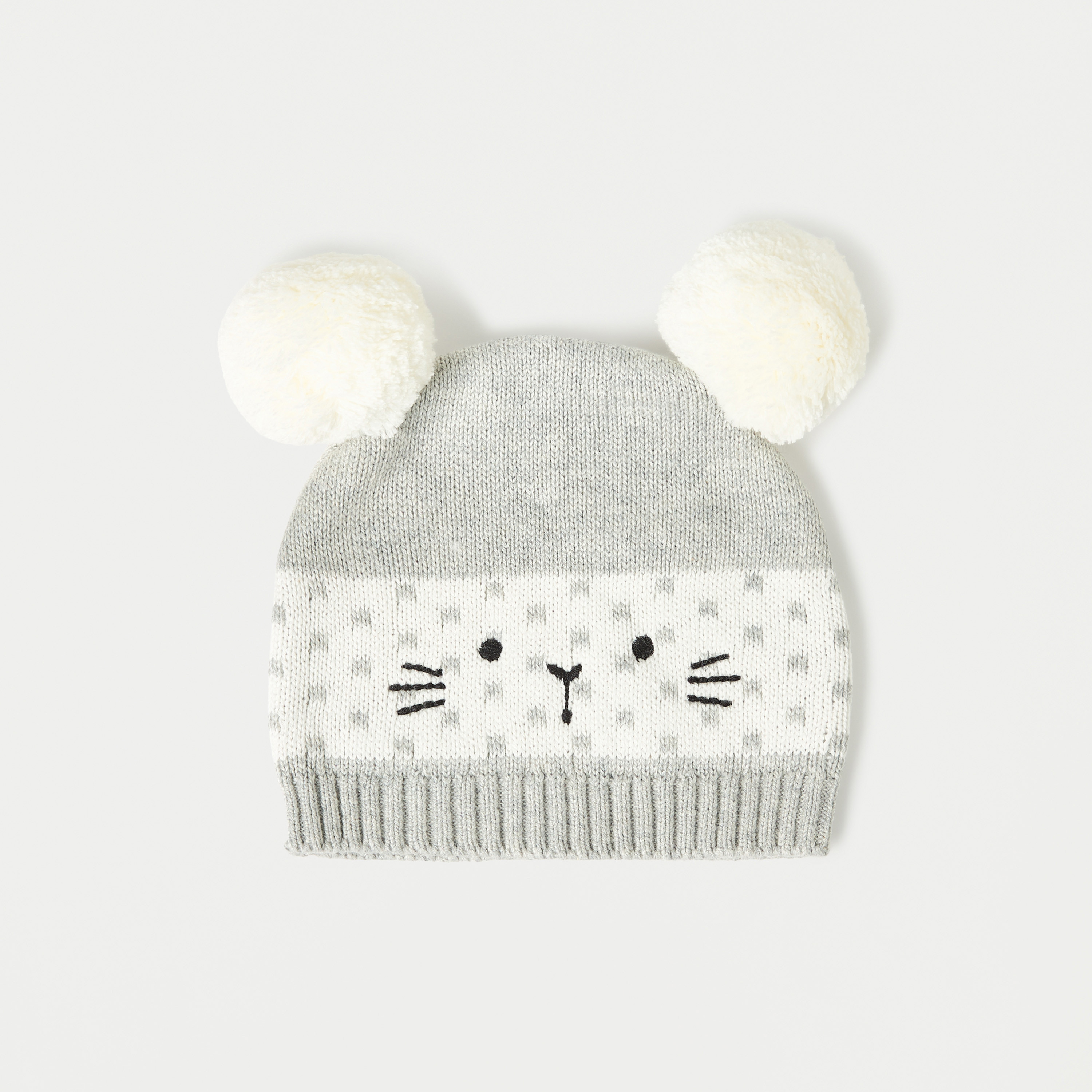 كاب بيني مطرزة بوجه قطة مع تفاصيل بوم بوم من جونيورز-baby-boys-accessories-caps-image-1