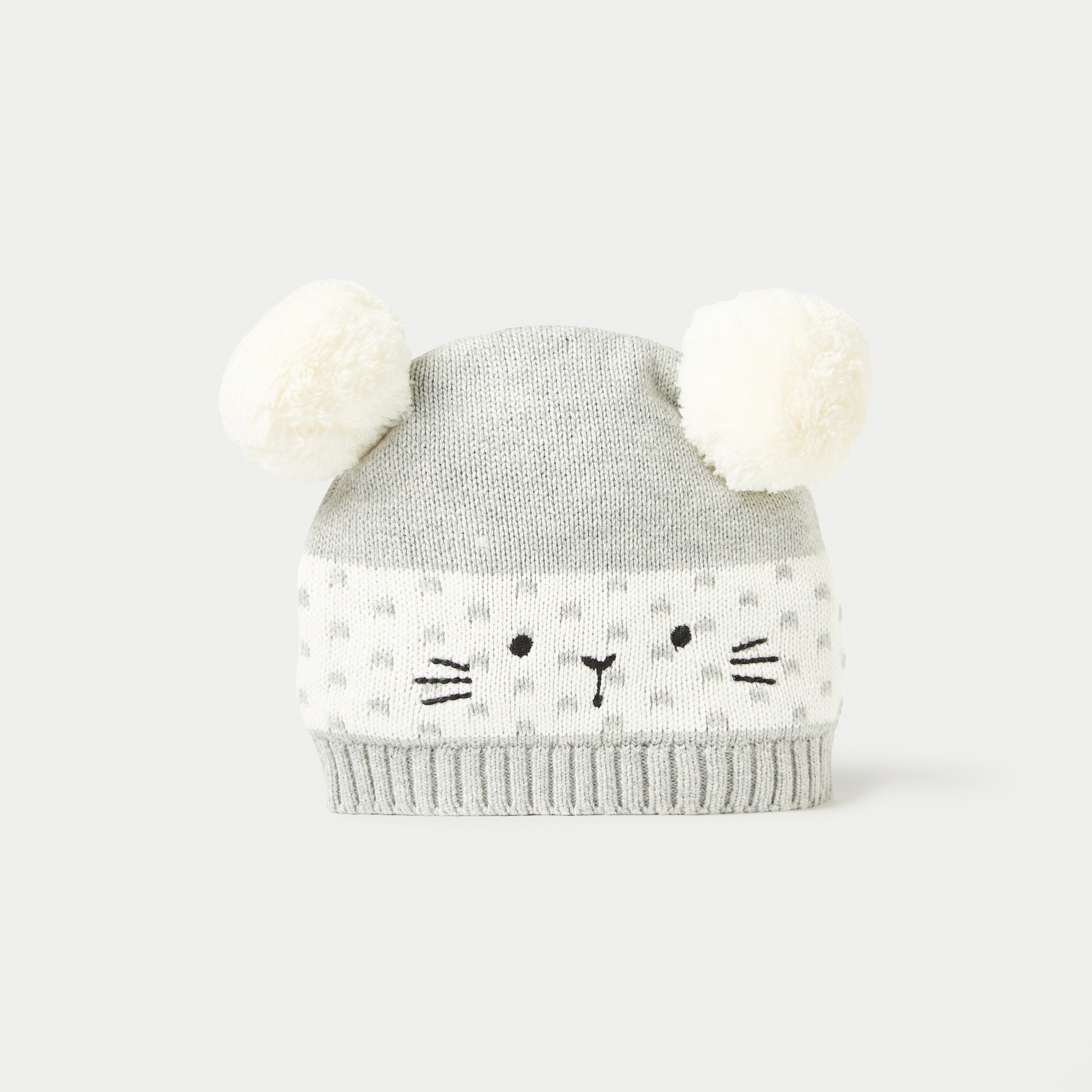 كاب بيني مطرزة بوجه قطة مع تفاصيل بوم بوم من جونيورز-baby-boys-accessories-caps-image-2