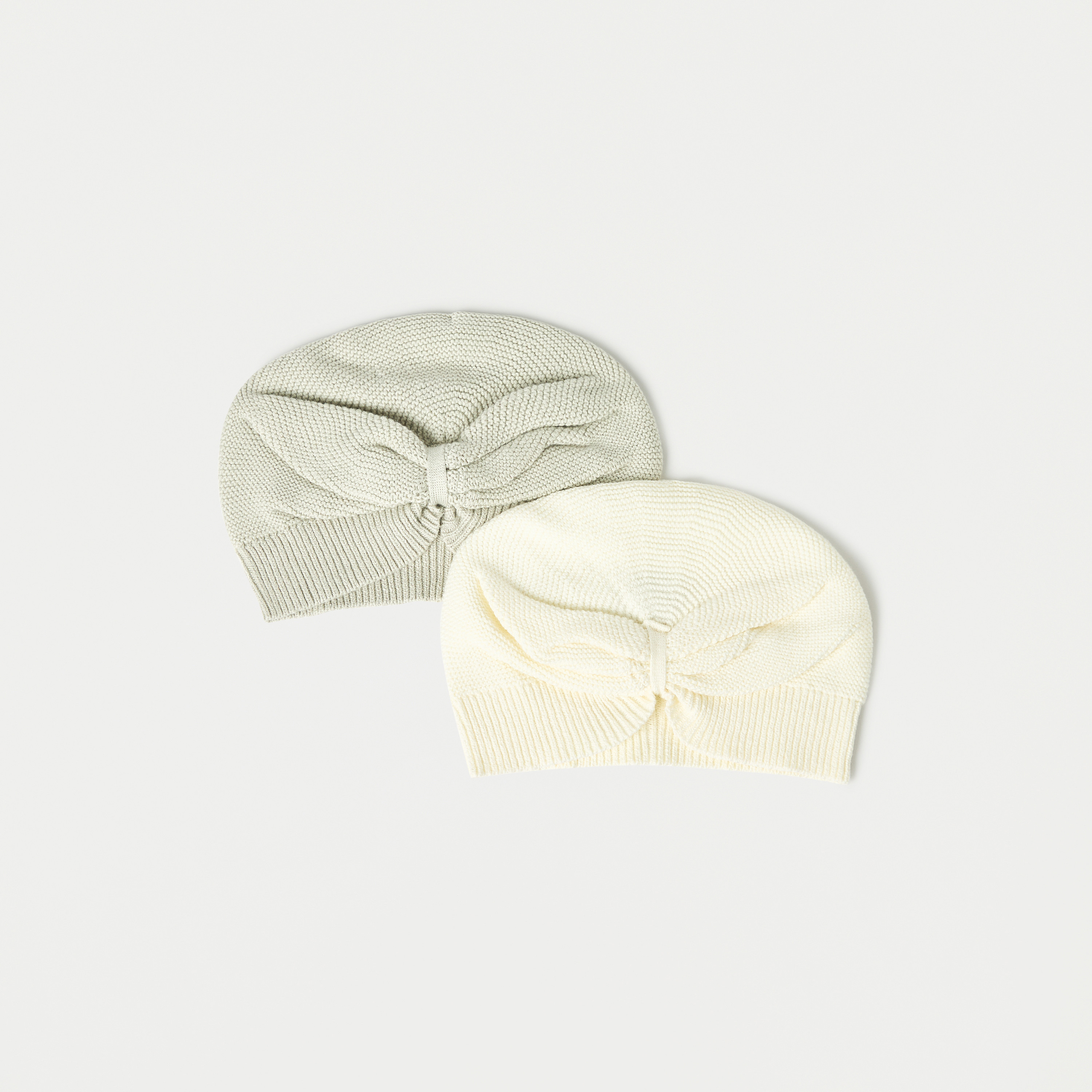 Juniors Textured Bow Detail Beanie Cap - Set of 2-baby-girls-accessories-caps-image-1