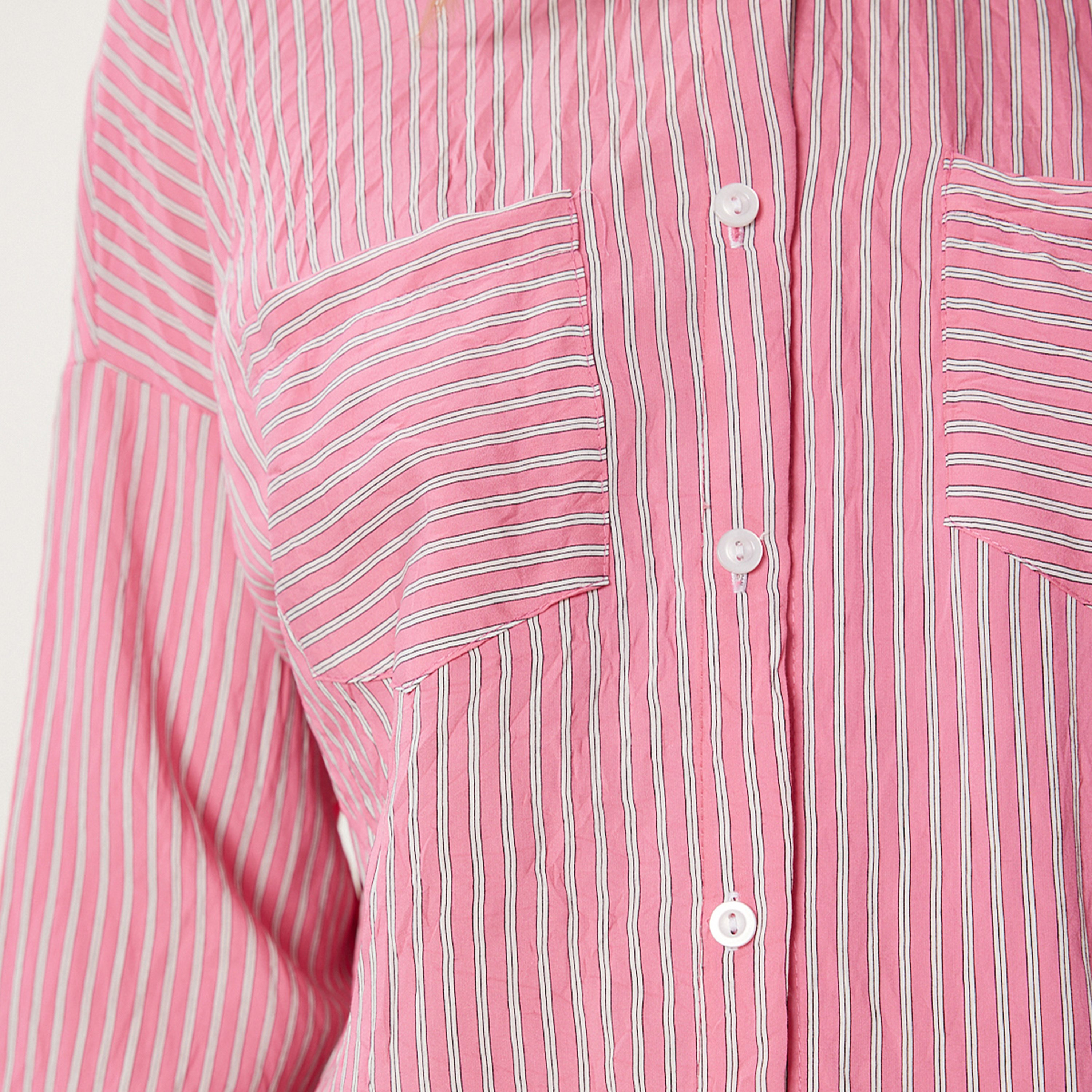 Happiness Istanbul Striped Cotton Collared Dropped Sleeves Women's Shirt-women-clothing-shirtsandblouses-shirts-image-8