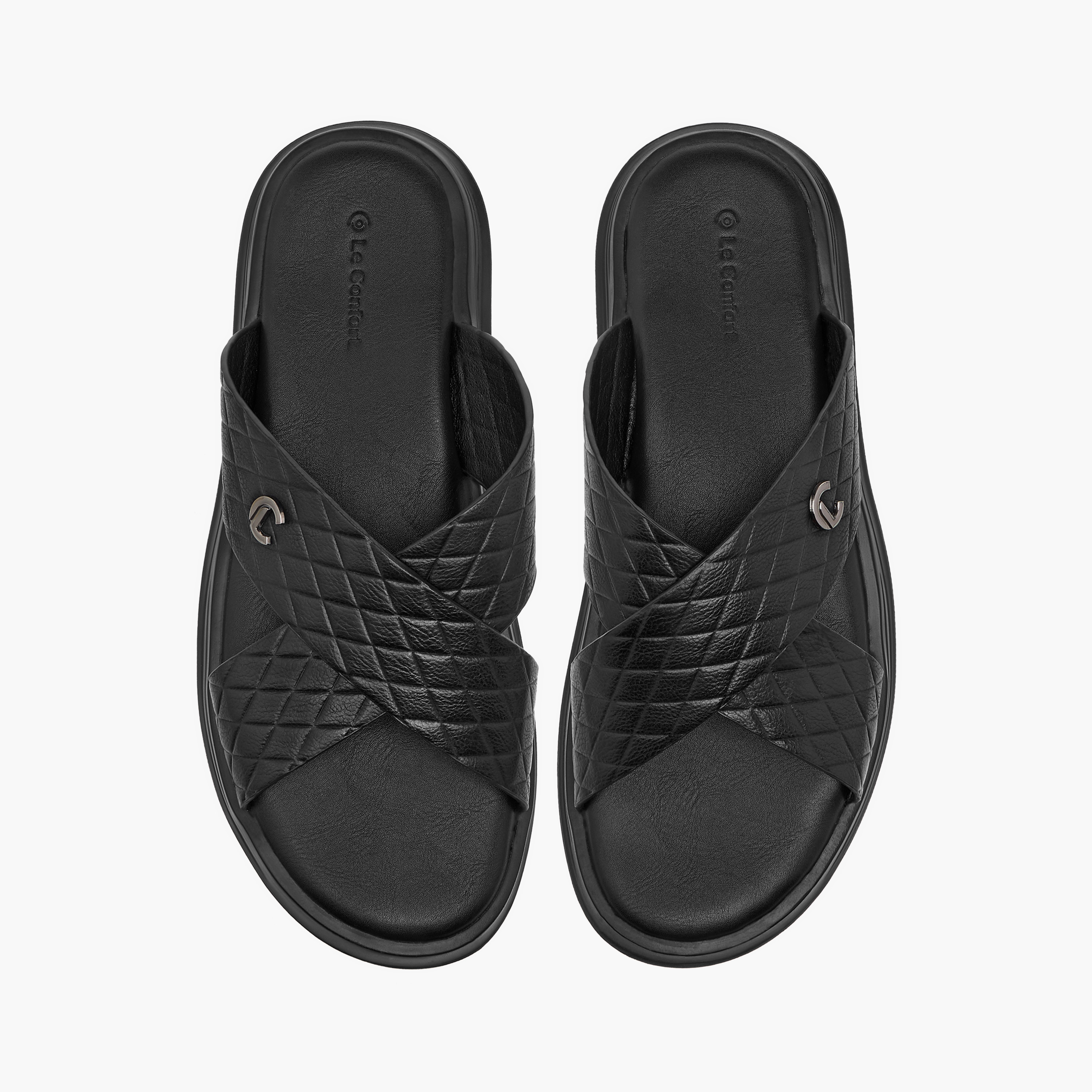 Le Confort Textured Slip-On Cross Strap Comfort Sandals-men-shoes-sandals-image-1