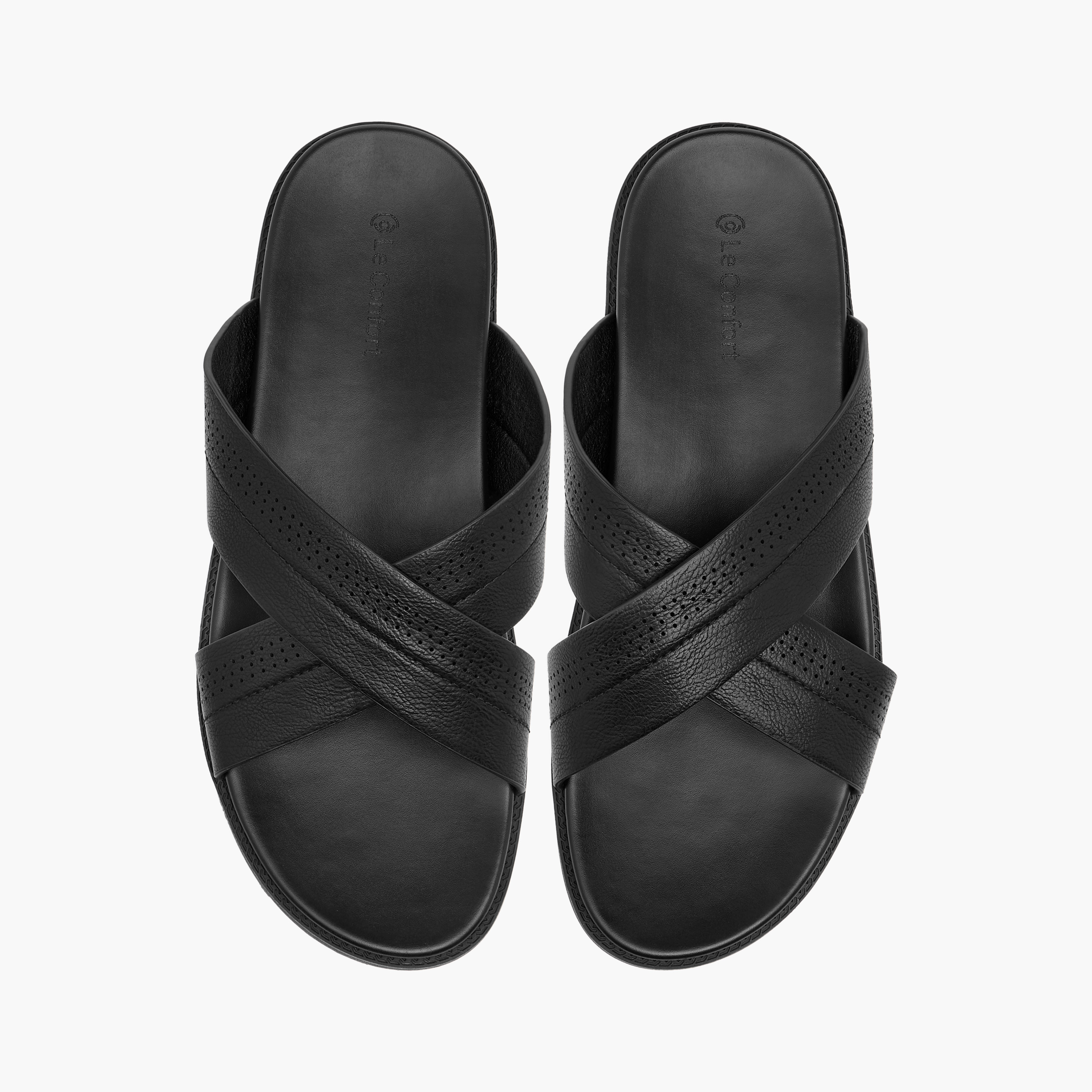 Le Confort Textured Cross Strap Slip-On Comfort Sandals-men-shoes-sandals-image-1