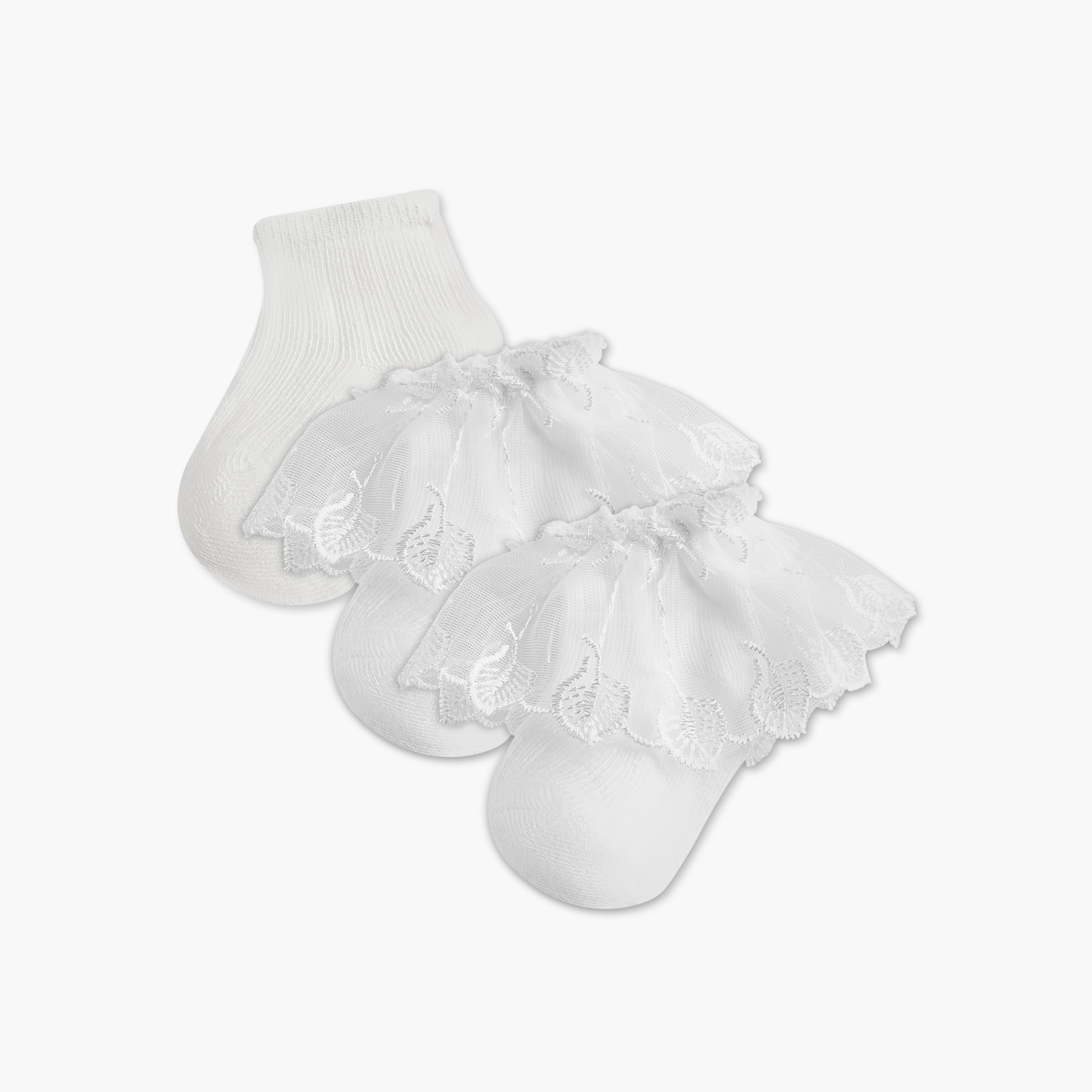 طقم من 3 - جوارب طول الكاحل بتفاصيل كشكش للبنات من بيرفيت-girls-accessories-socks-image-1