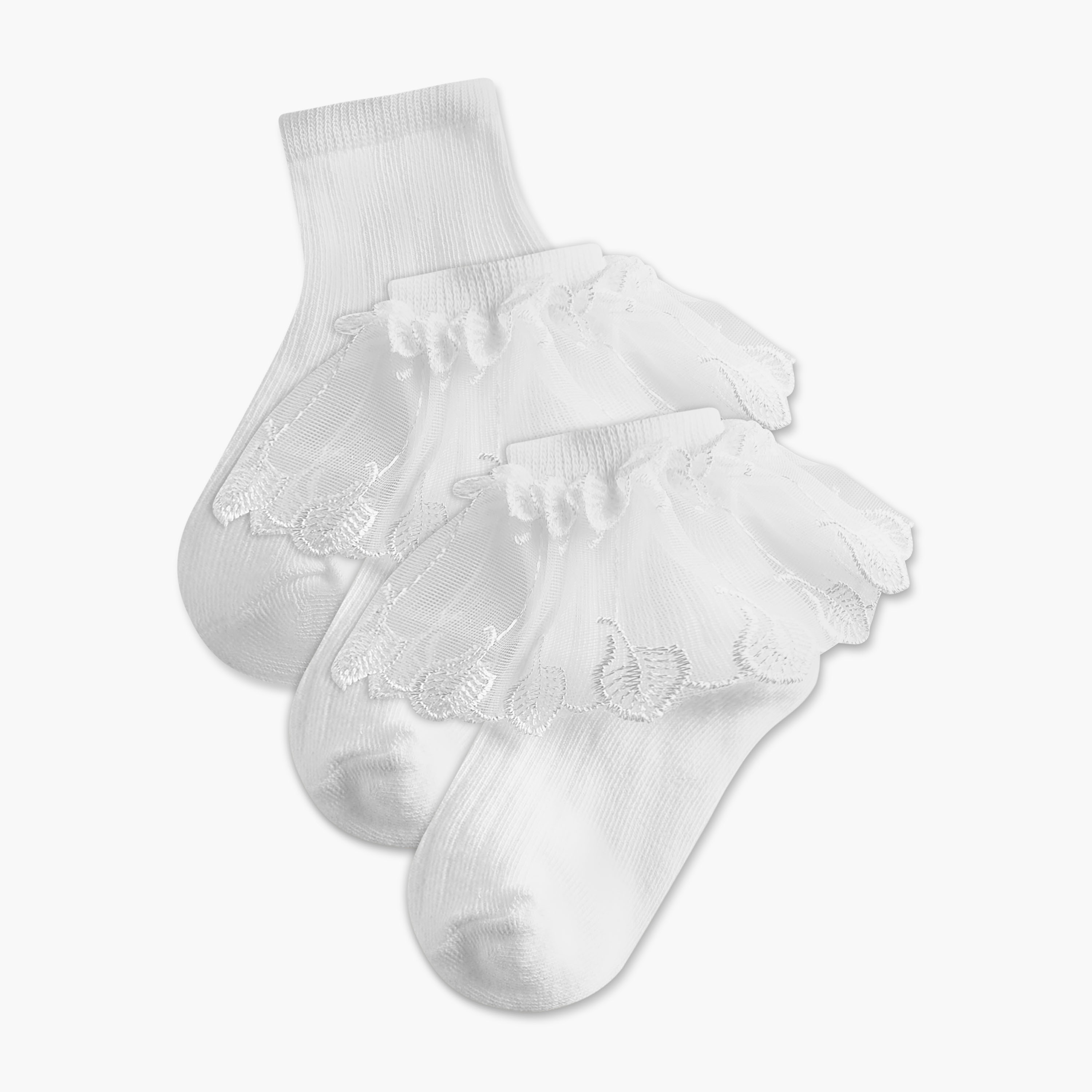 Pack of 3 Celeste Girls Socks with Embroidered Frill Detail-girls-accessories-socks-image-1
