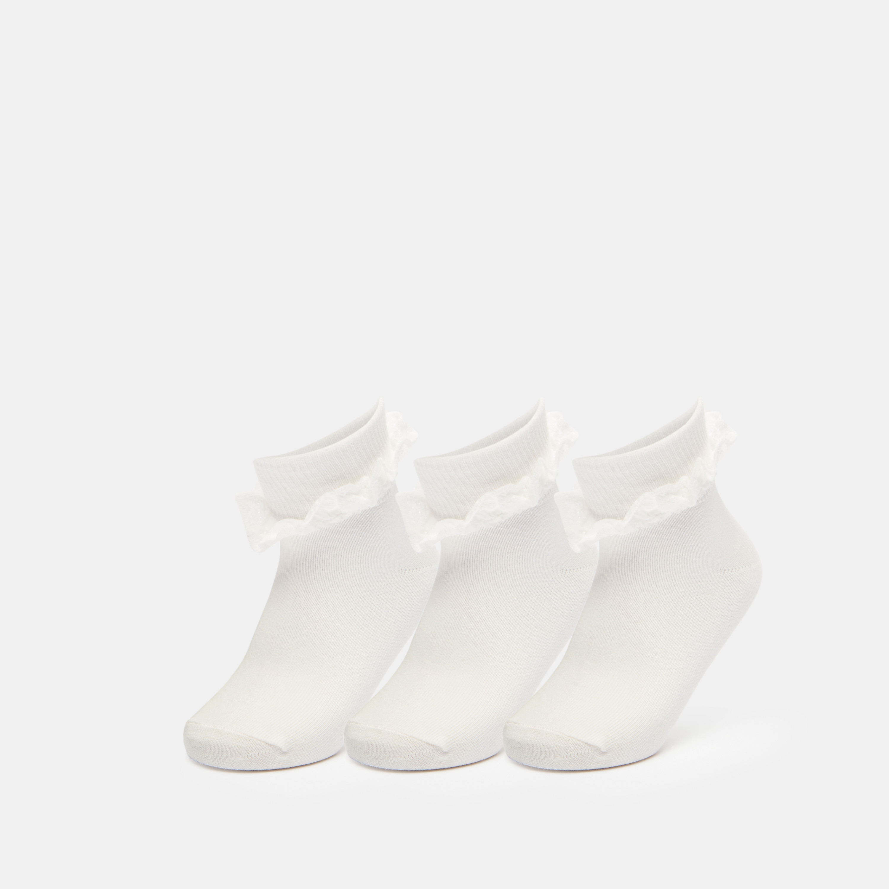 جوارب سادة بطول الكاحل وبتفاصيل كشكش - طقم من 3-girls-accessories-socks-image-1