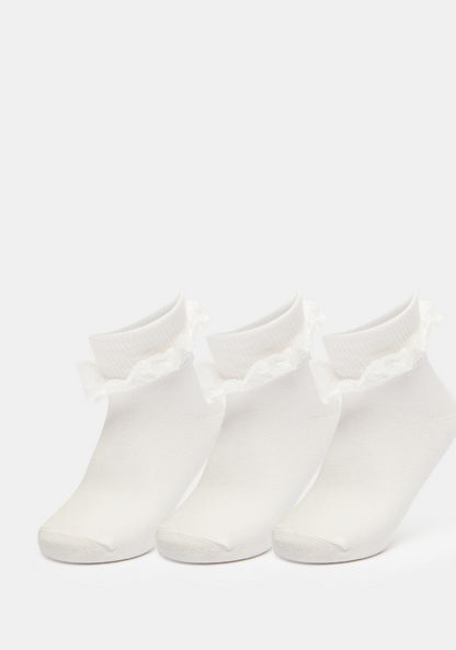 Solid Ankle Length Socks with Frill Detail - Set of 3