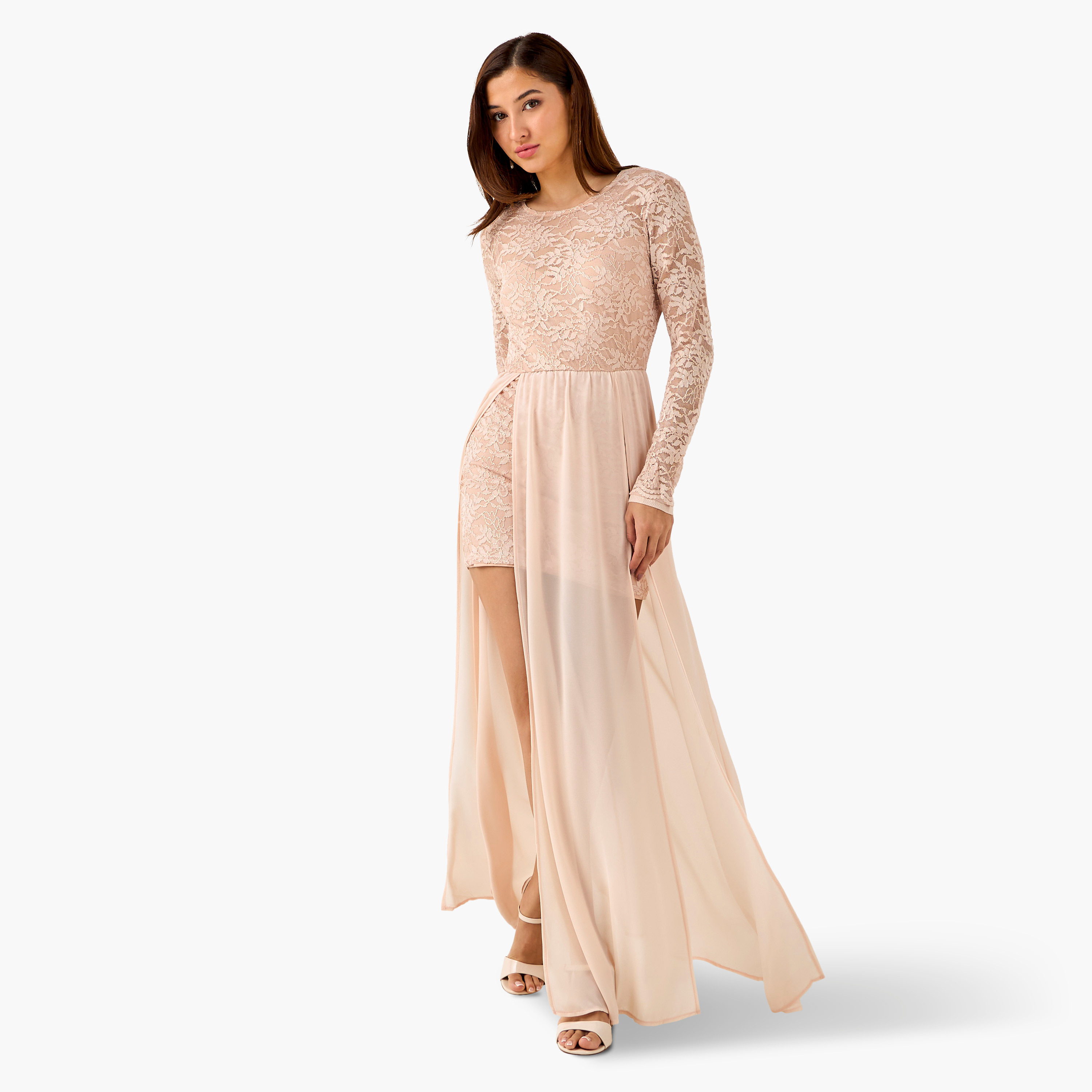 TFNC Lace Maxi Polyester Dress with Overlay-women-clothing-dresses-image-2