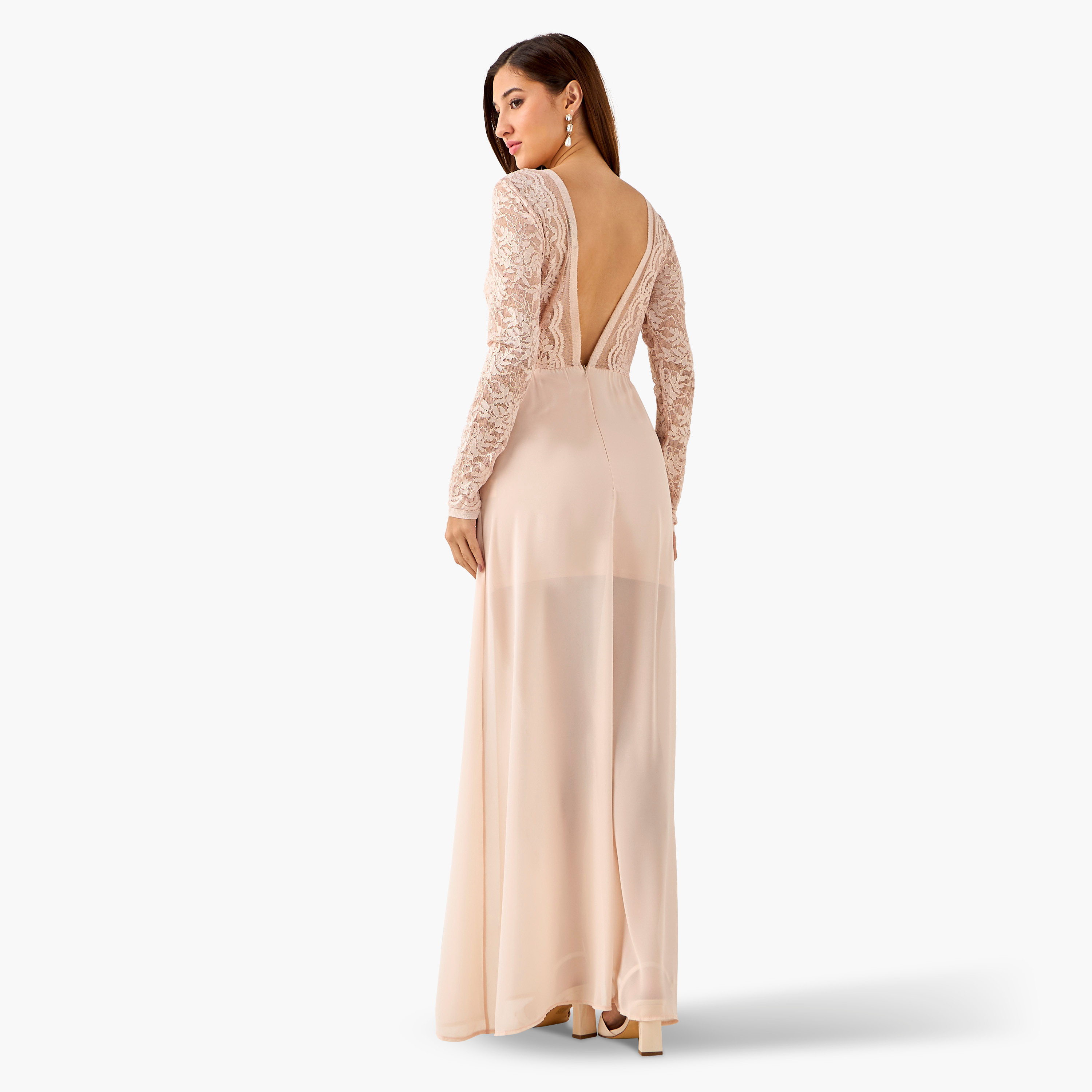 TFNC Lace Maxi Polyester Dress with Overlay-women-clothing-dresses-image-3