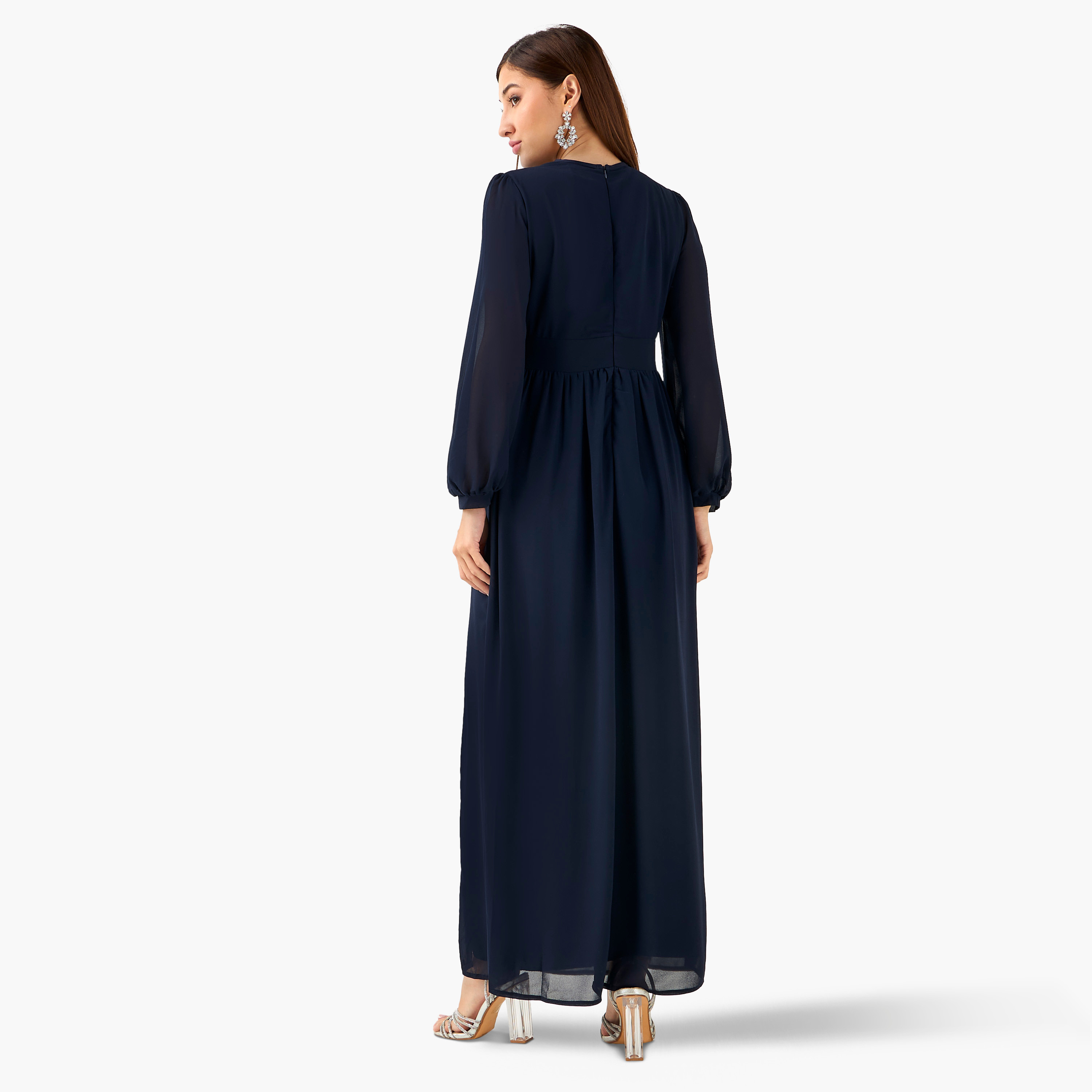 TFNC Pleated Maxi Polyester Dress with Slit-women-clothing-dresses-image-3