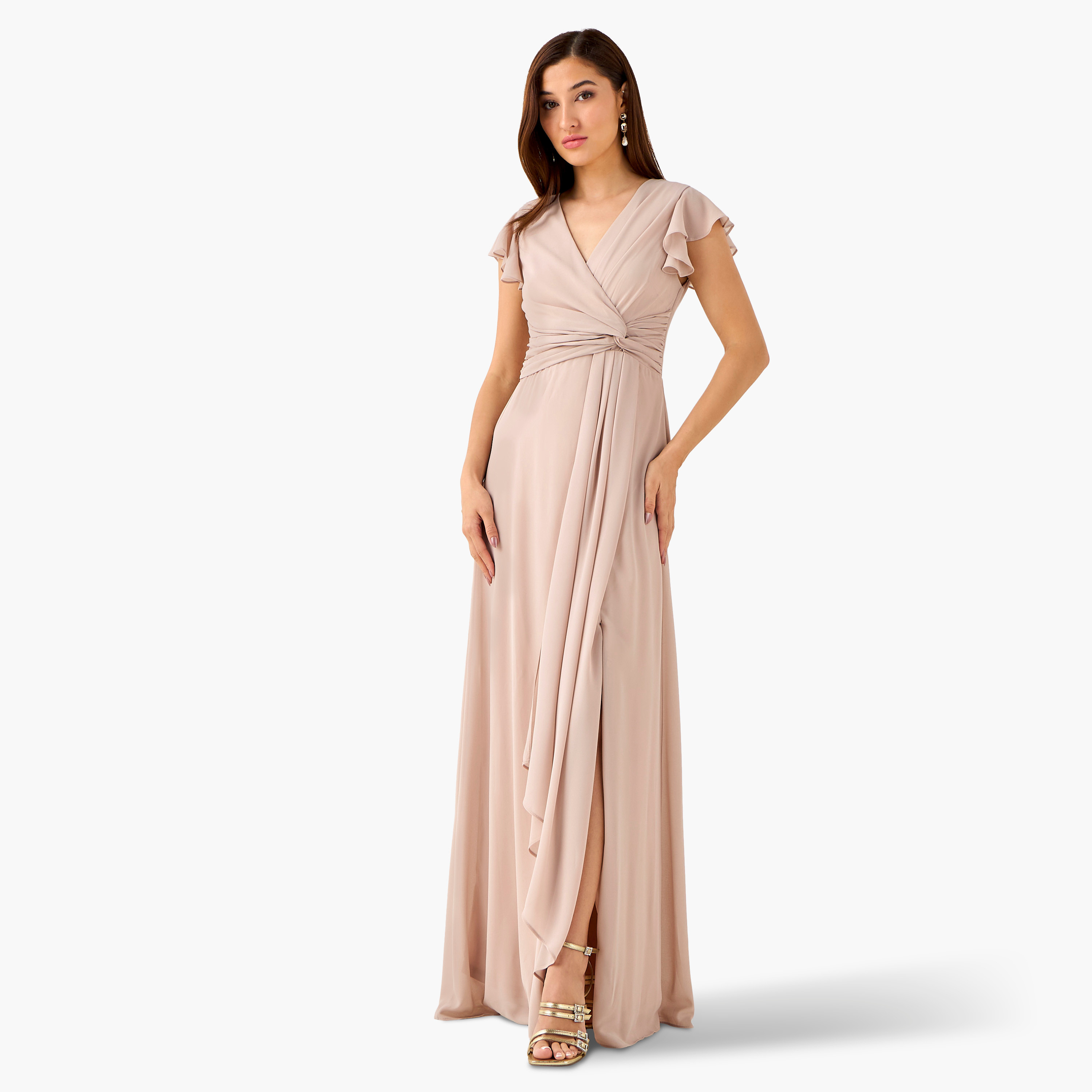 TFNC Wrap Maxi Polyester Dress with Slit-women-clothing-dresses-image-1