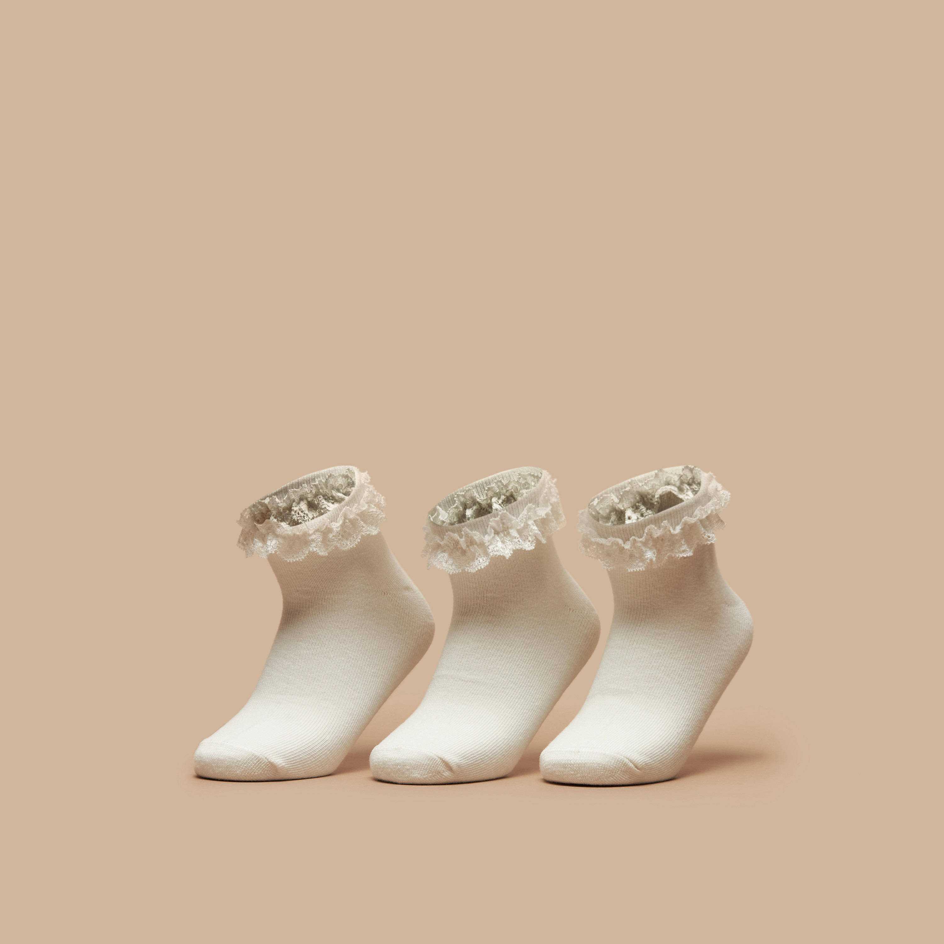 Little Missy Ruffle Detail Ankle Length Socks - Set of 3-girls-accessories-socks-image-1