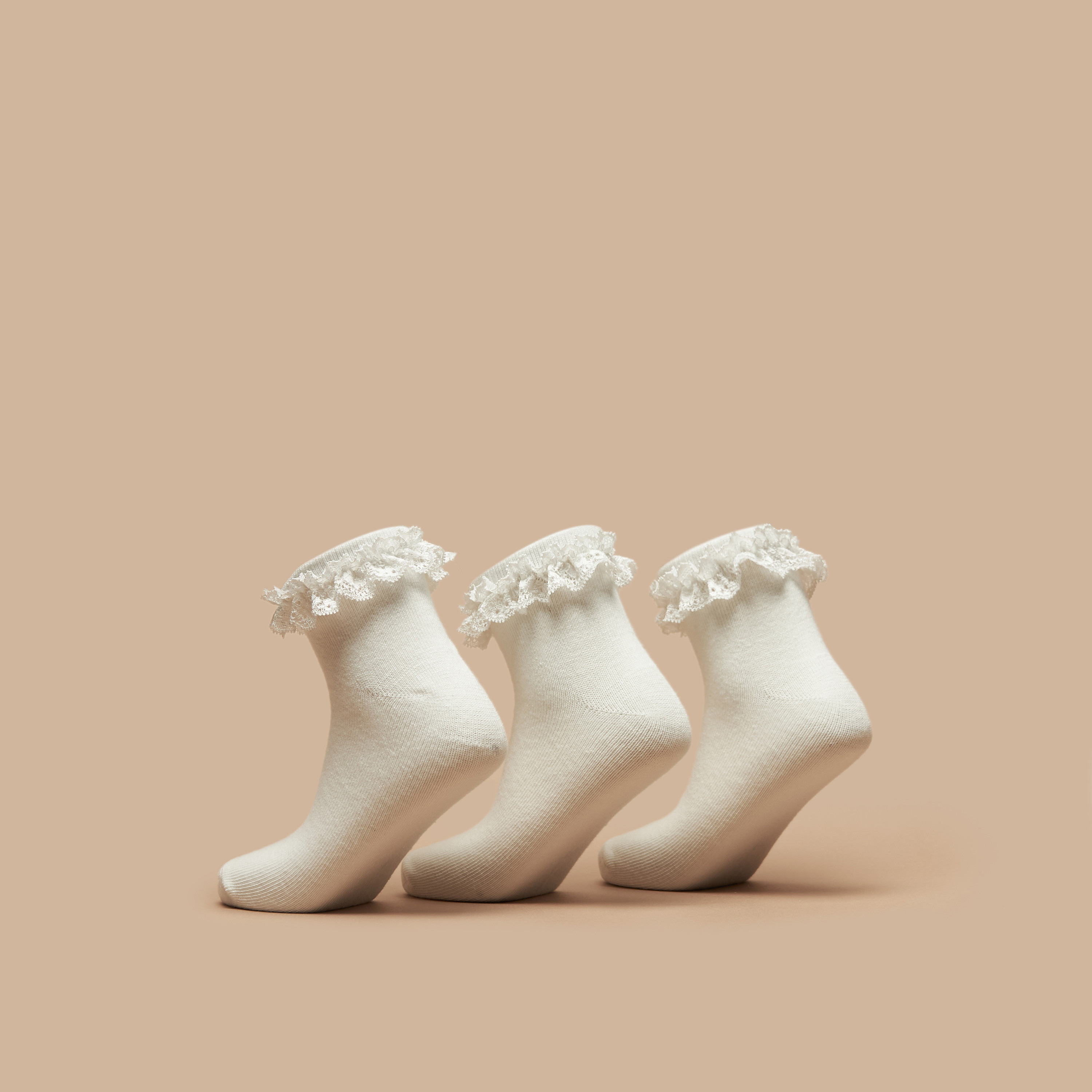 Little Missy Ruffle Detail Ankle Length Socks - Set of 3-girls-accessories-socks-image-3