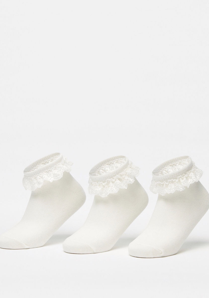 Lace Detail Ankle Length Socks - Set of 3-Girl%27s Socks & Tights-image-0
