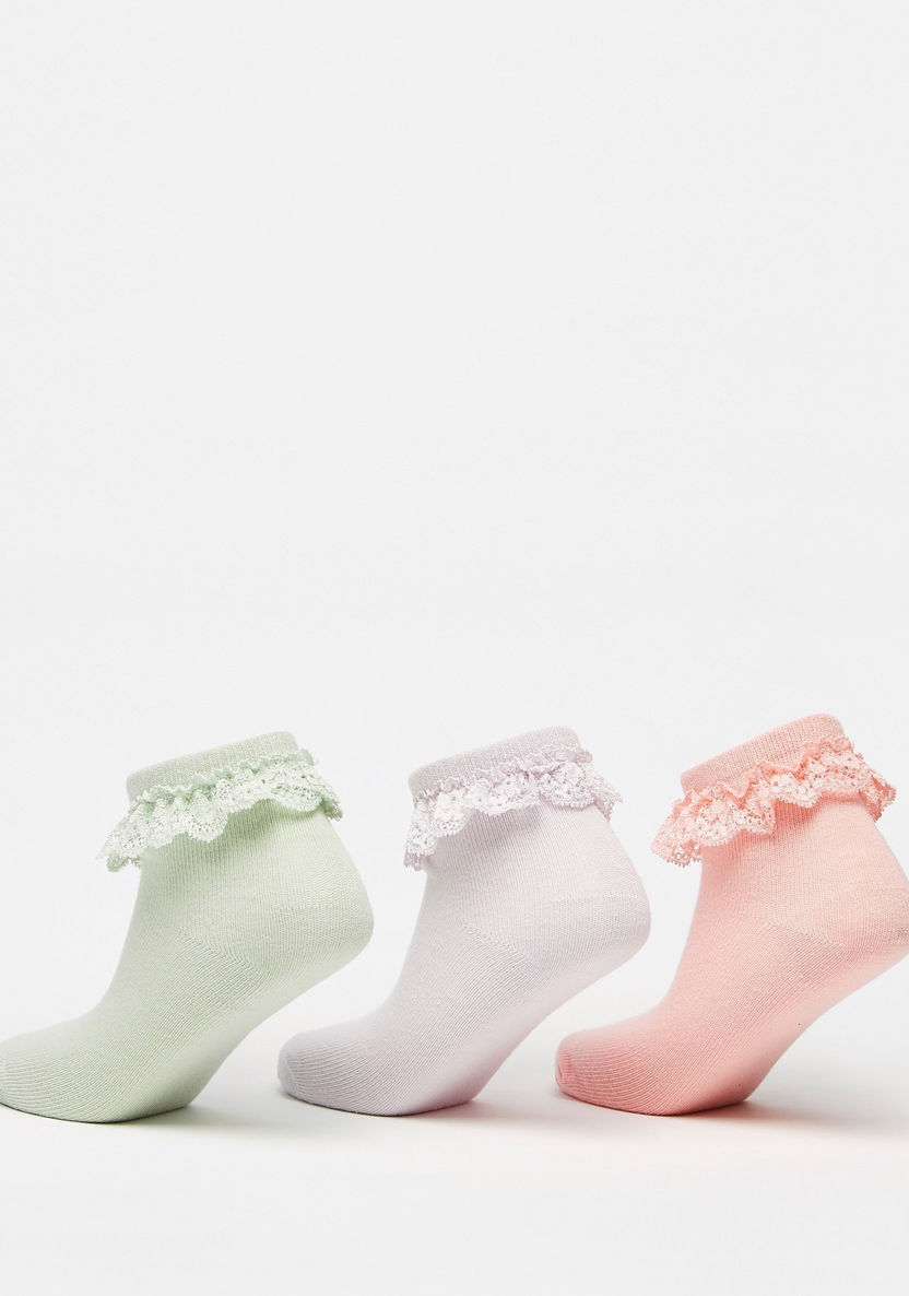 Lace Detail Ankle Length Socks - Set of 3-Girl%27s Socks & Tights-image-1