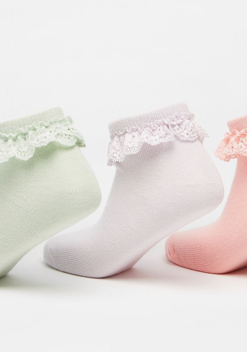 Lace Detail Ankle Length Socks - Set of 3-Girl%27s Socks & Tights-image-2