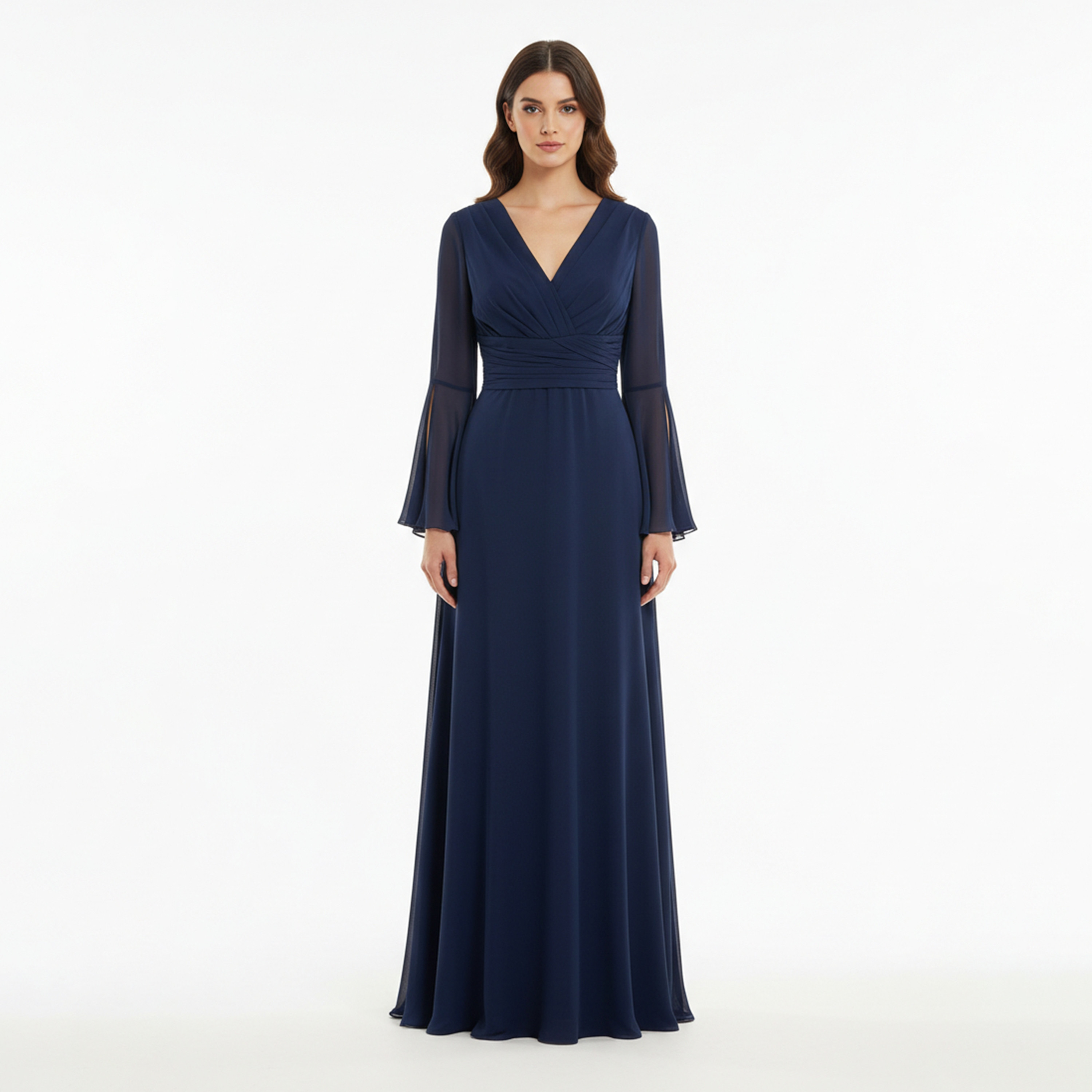 Akadia Ruched Chiffon Bell Sleeves Fit & Flare Women's Maxi Dress-women-clothing-dresses-image-7