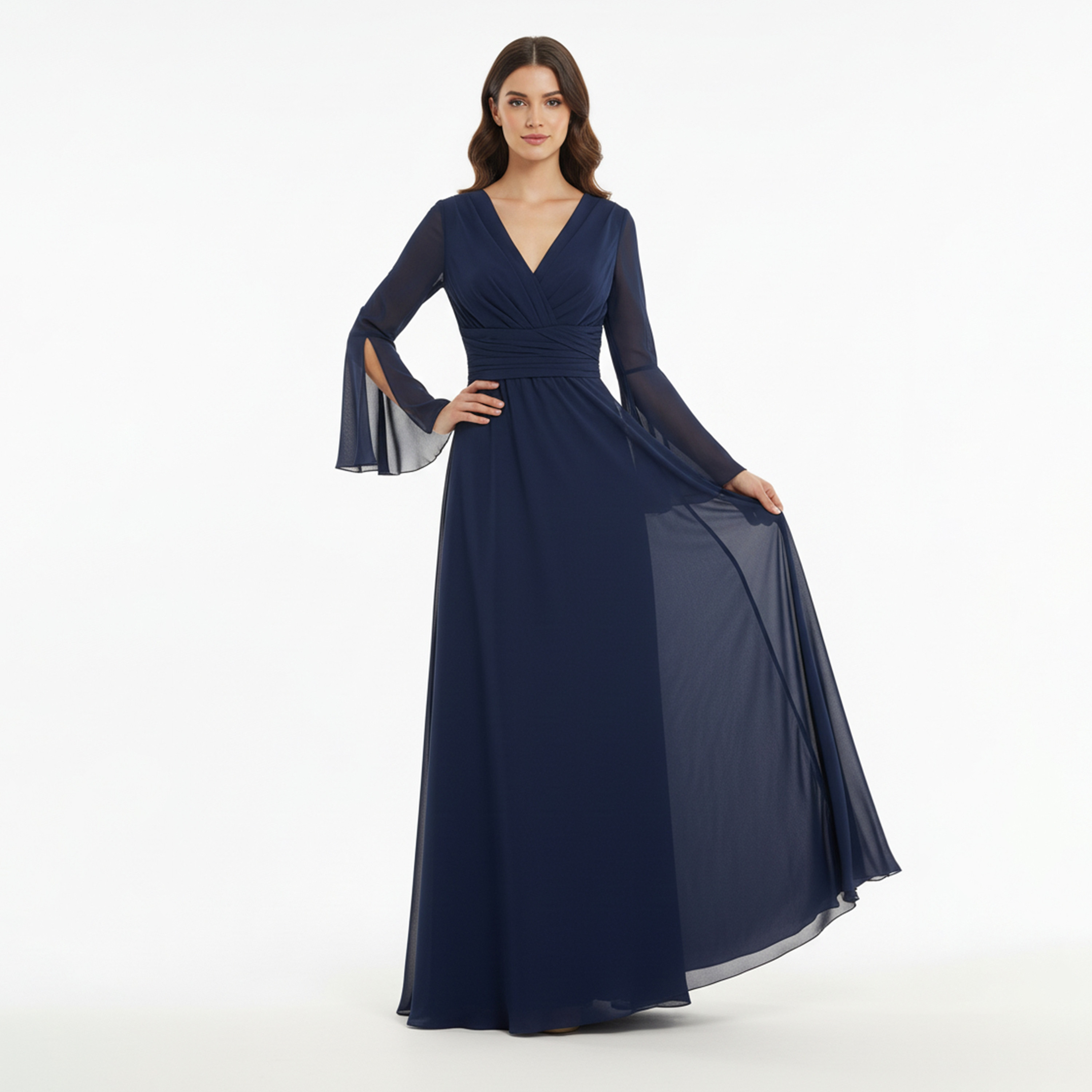 Akadia Ruched Chiffon Bell Sleeves Fit & Flare Women's Maxi Dress-women-clothing-dresses-image-8