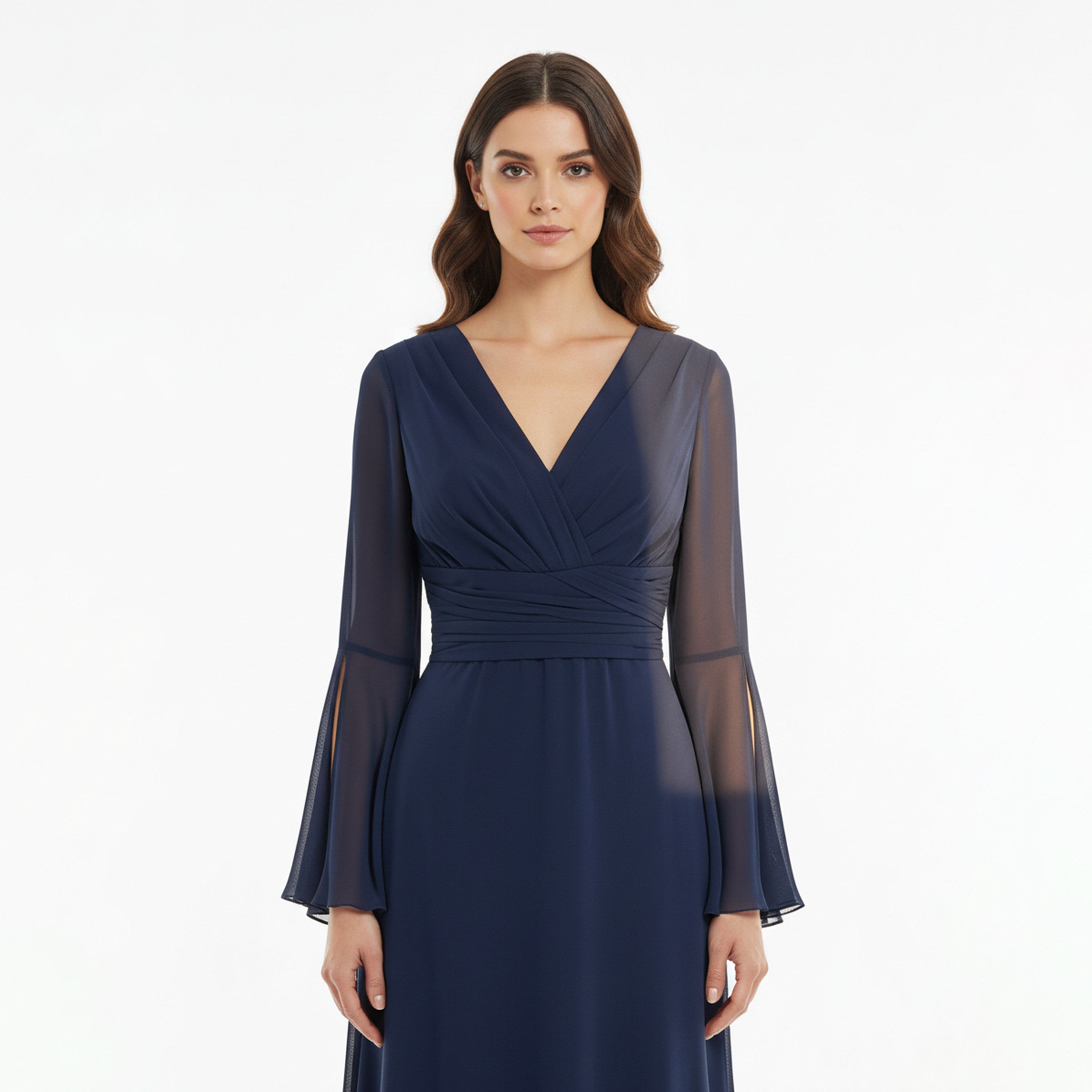 Akadia Ruched Chiffon Bell Sleeves Fit & Flare Women's Maxi Dress-women-clothing-dresses-image-9