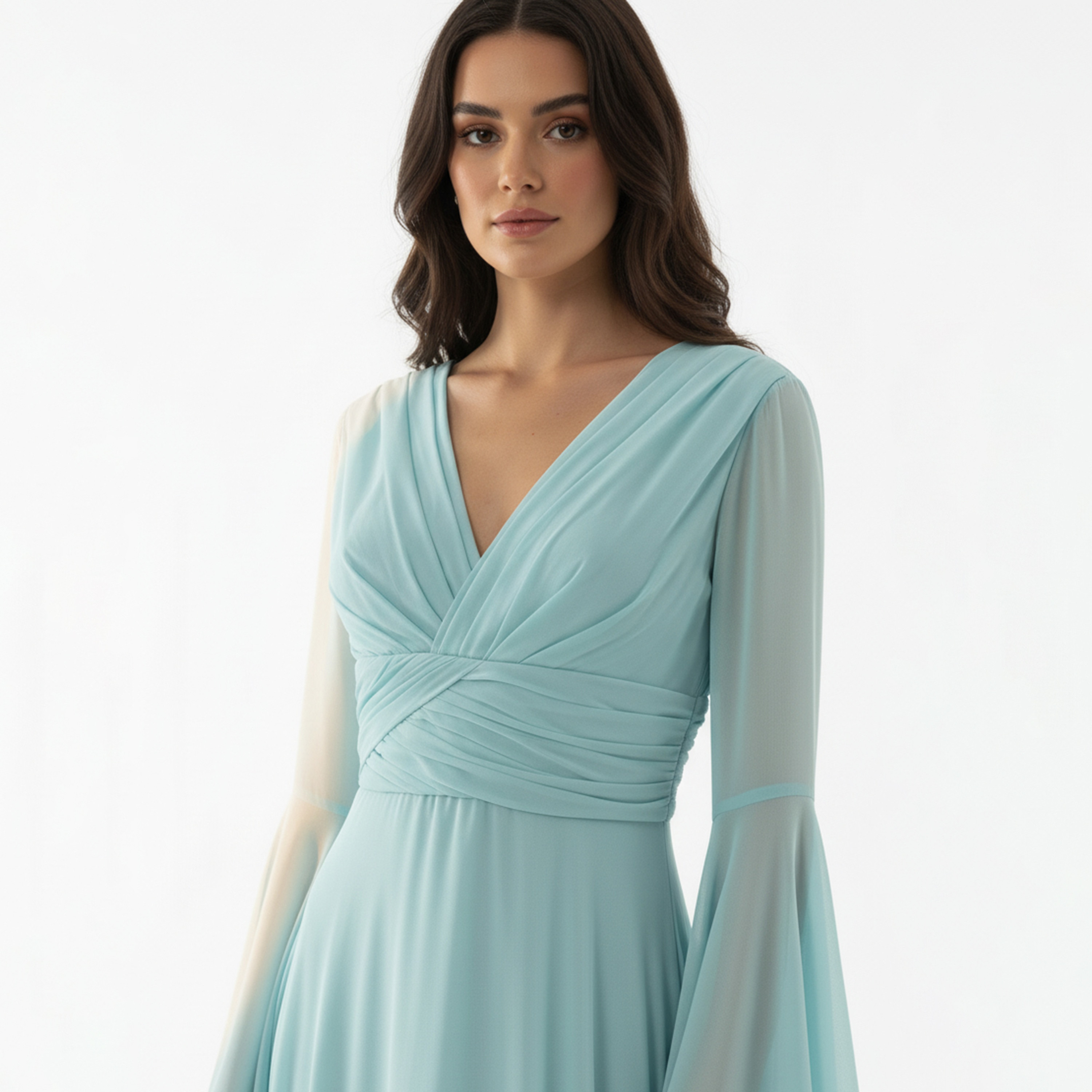 Akadia Ruched Chiffon Bell Sleeves Fit & Flare Women's Maxi Dress-women-clothing-dresses-image-6