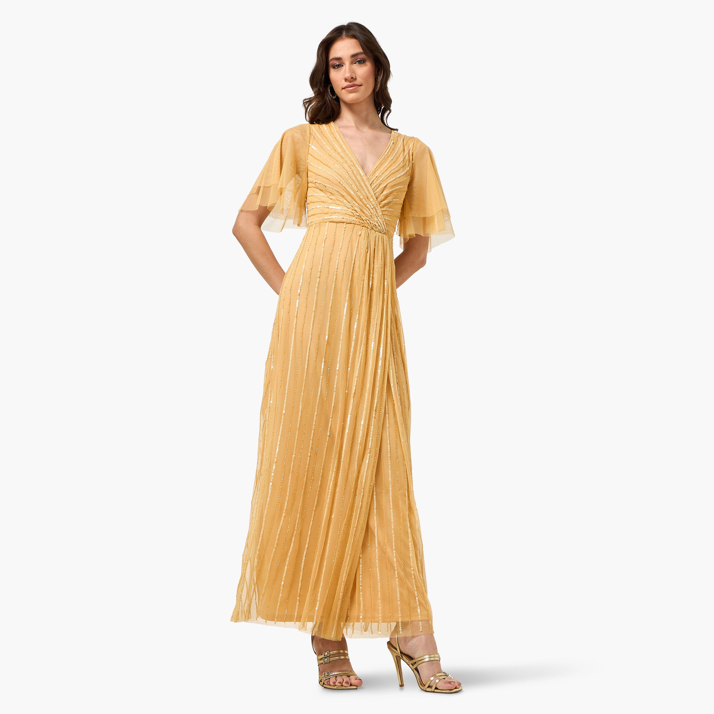 Amelia Rose Sequined Sheer Surplice Neck Flutter Sleeves Fit & Flared Women's Evening Maxi Dress-women-clothing-dresses-image-11