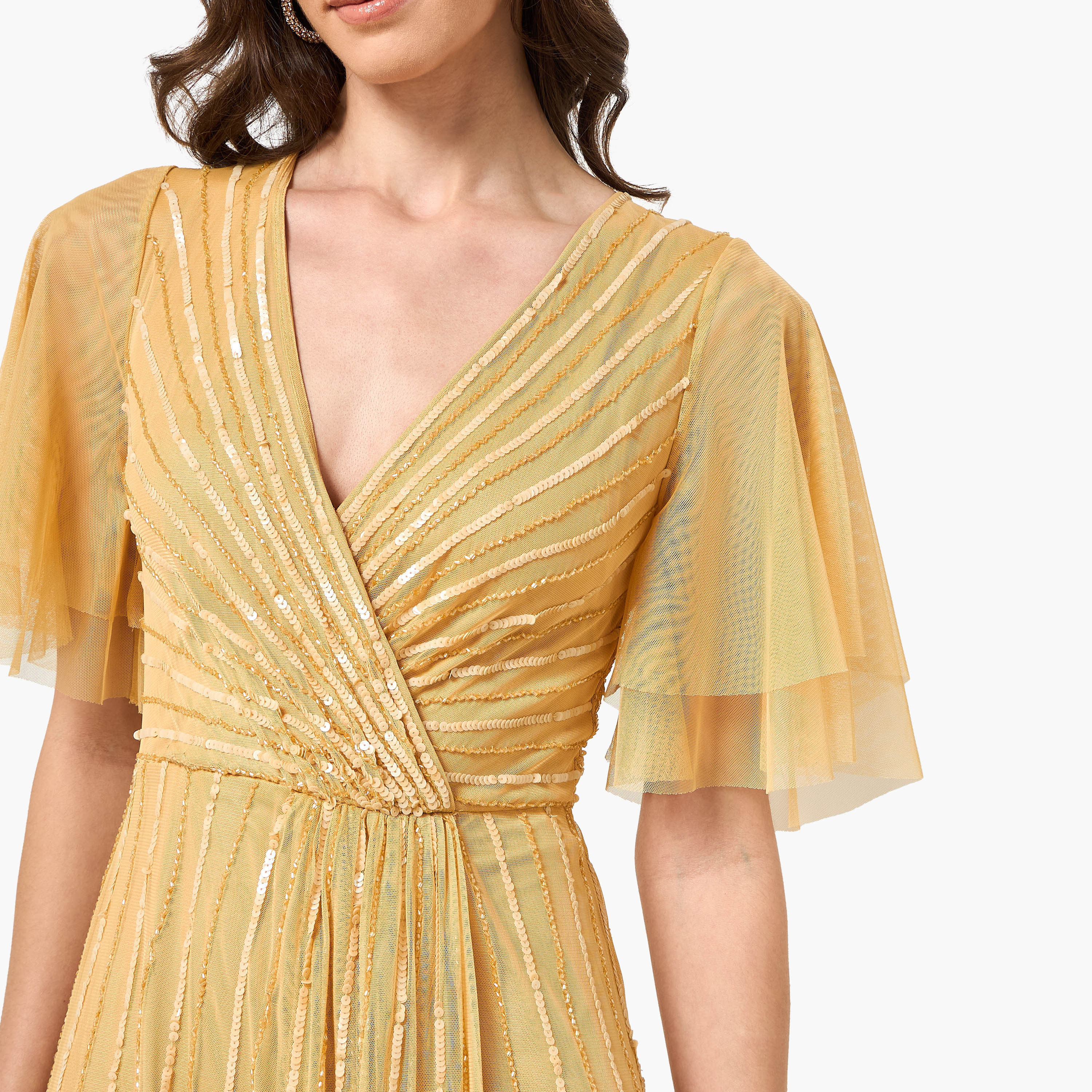 Amelia Rose Sequined Sheer Surplice Neck Flutter Sleeves Fit & Flared Women's Evening Maxi Dress-women-clothing-dresses-image-12