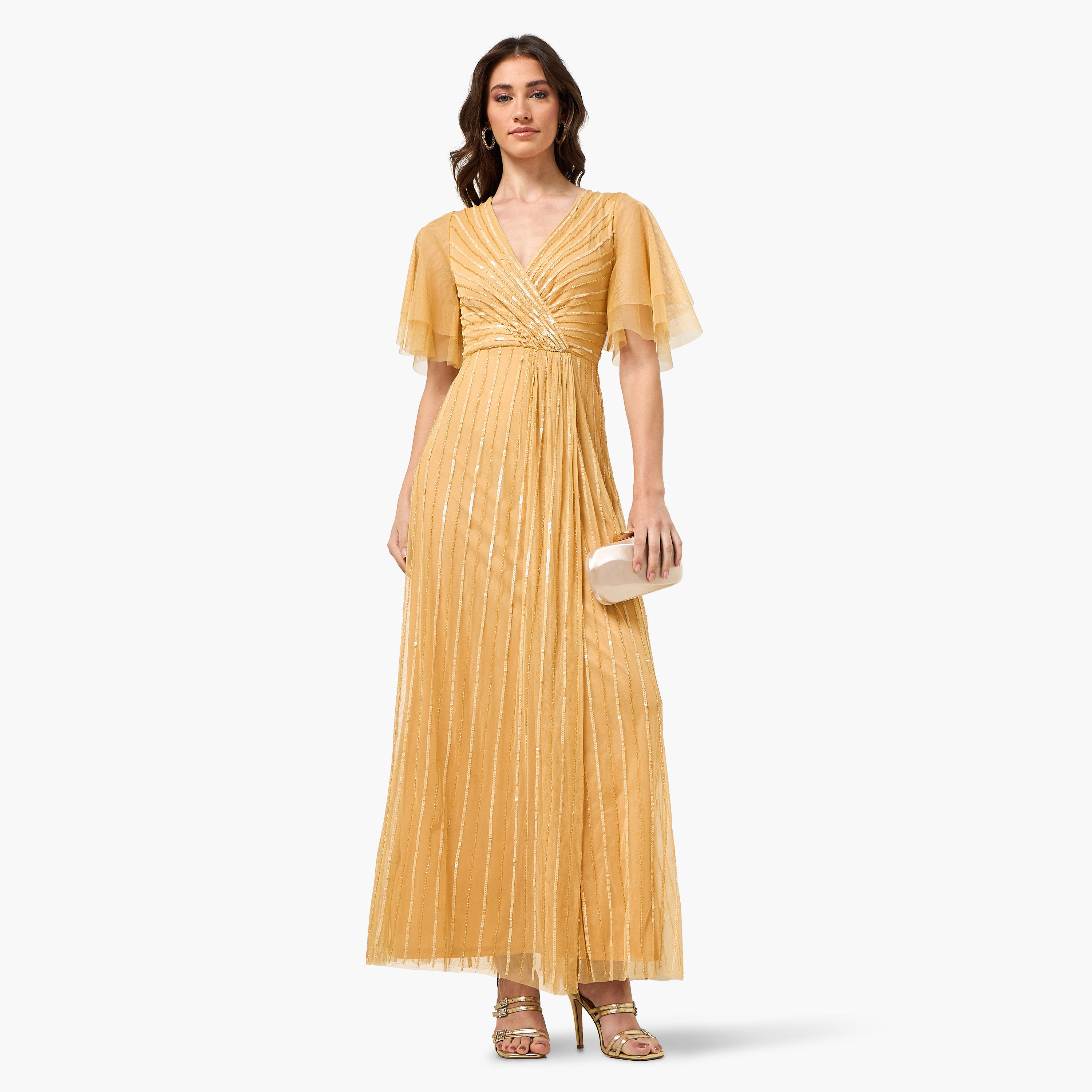 Amelia Rose Sequined Sheer Surplice Neck Flutter Sleeves Fit & Flared Women's Evening Maxi Dress-women-clothing-dresses-image-13