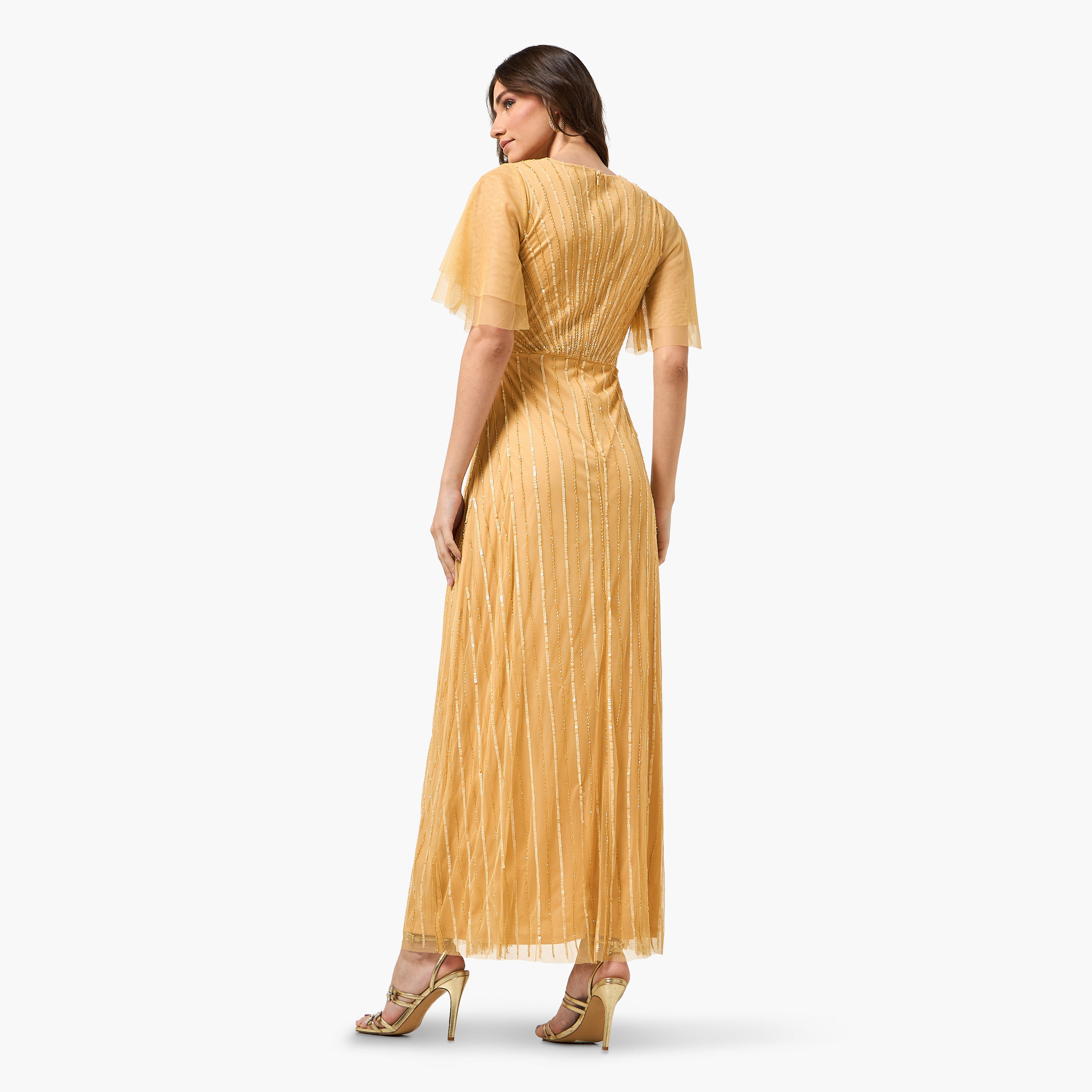 Amelia Rose Sequined Sheer Surplice Neck Flutter Sleeves Fit & Flared Women's Evening Maxi Dress-women-clothing-dresses-image-14
