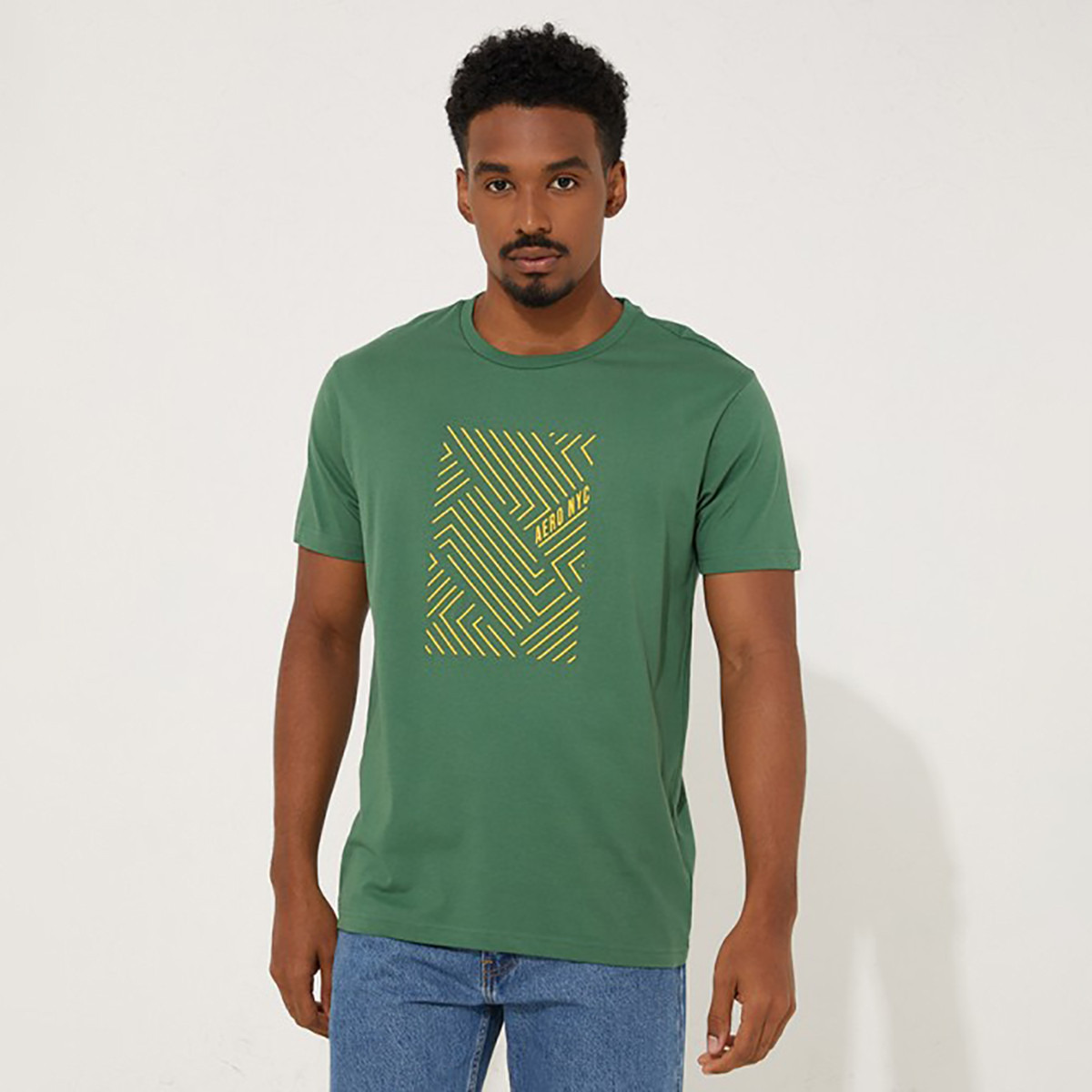 تيشيرت ايروبوستال بأكمام قصيرة وياقة دائرية مع طبعات خضزاء غامق للرجال-men-clothing-tshirtsandpolos-tshirts-image-1