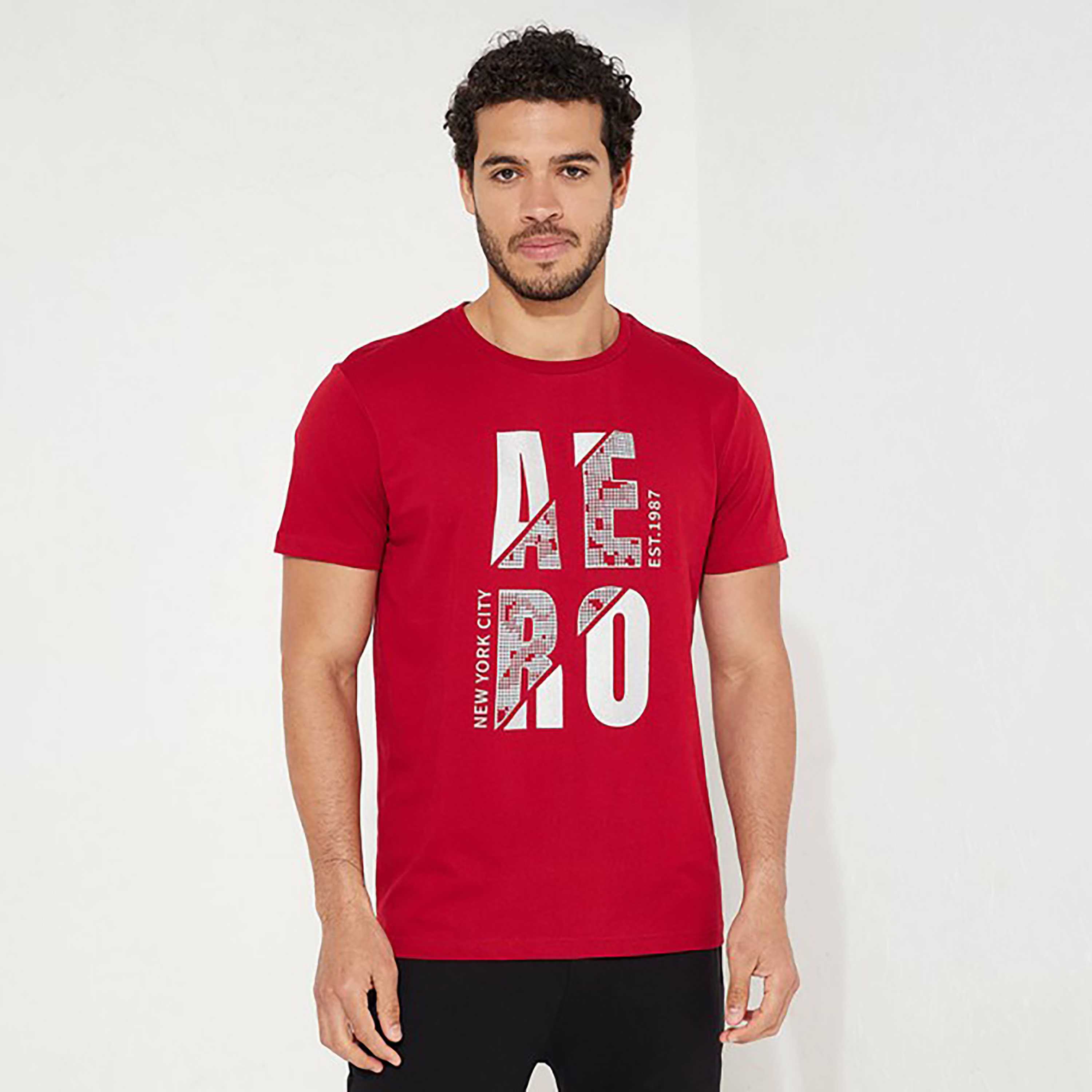 تي شيرت مطبوع عليه لوجو ايروبوستال بياقة مستديرة وأكمام قصيرة-men-clothing-tshirtsandpolos-tshirts-image-5