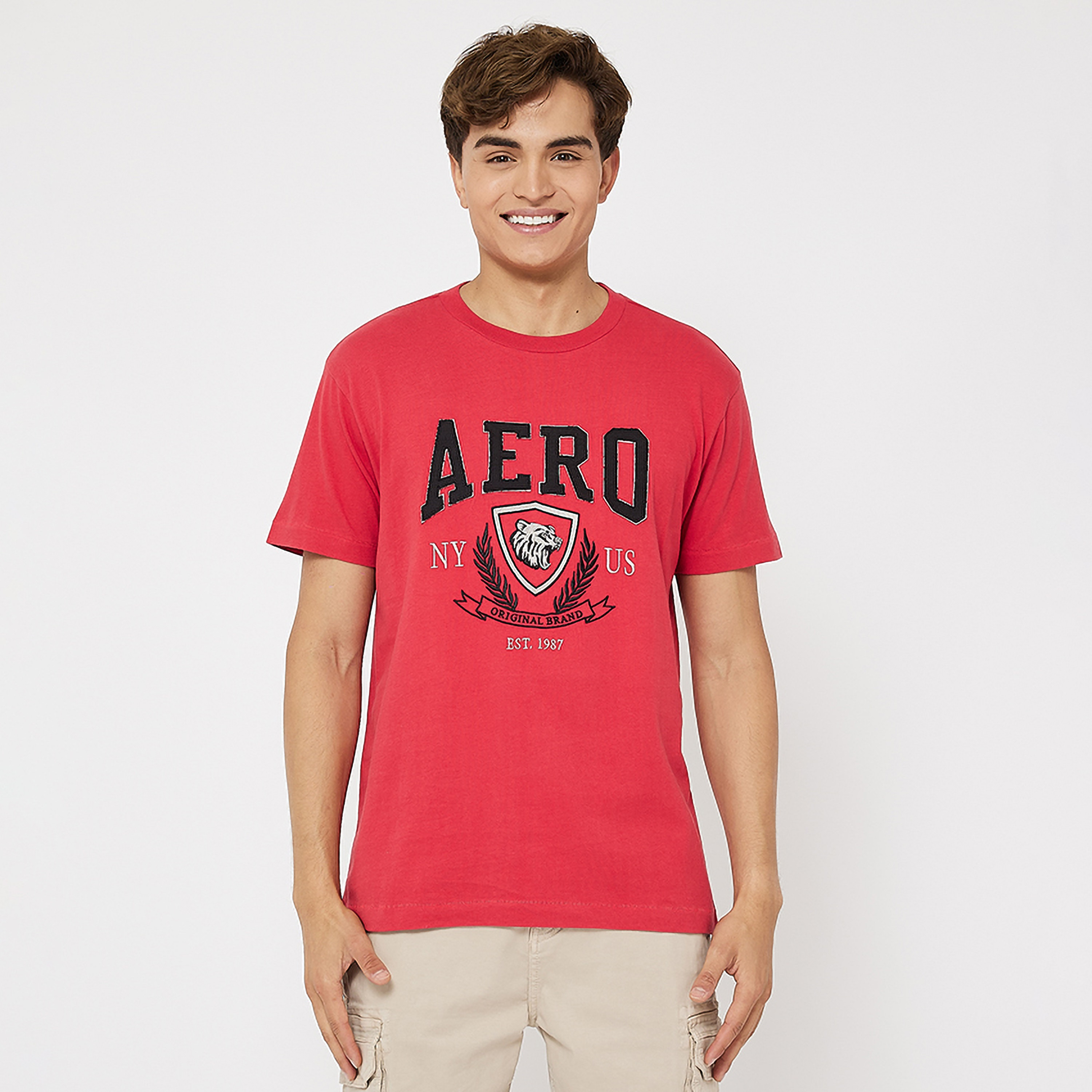 تي شيرت رجالي بأكمام قصيرة ورقبة دائرية مزخرفة من أيروبوستال-men-clothing-tshirtsandpolos-tshirts-image-1