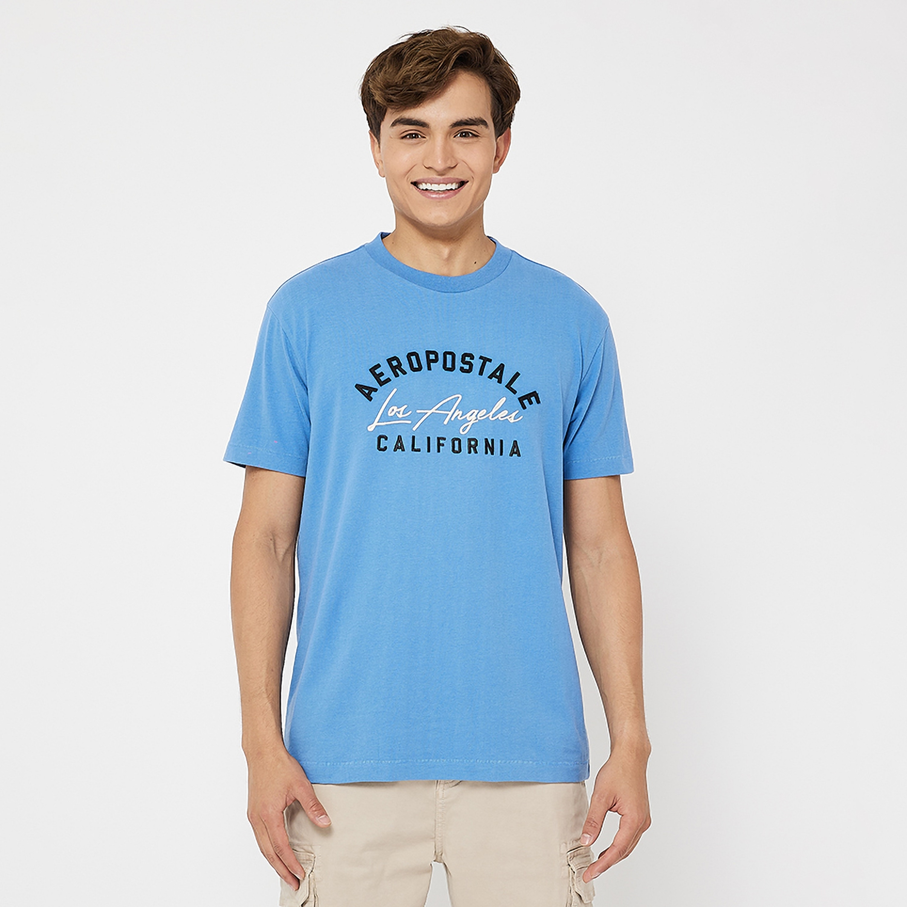 تي شيرت رجالي بأكمام قصيرة وياقة دائرية وتطريز شعار من أيروبوستال-men-clothing-tshirtsandpolos-tshirts-image-1