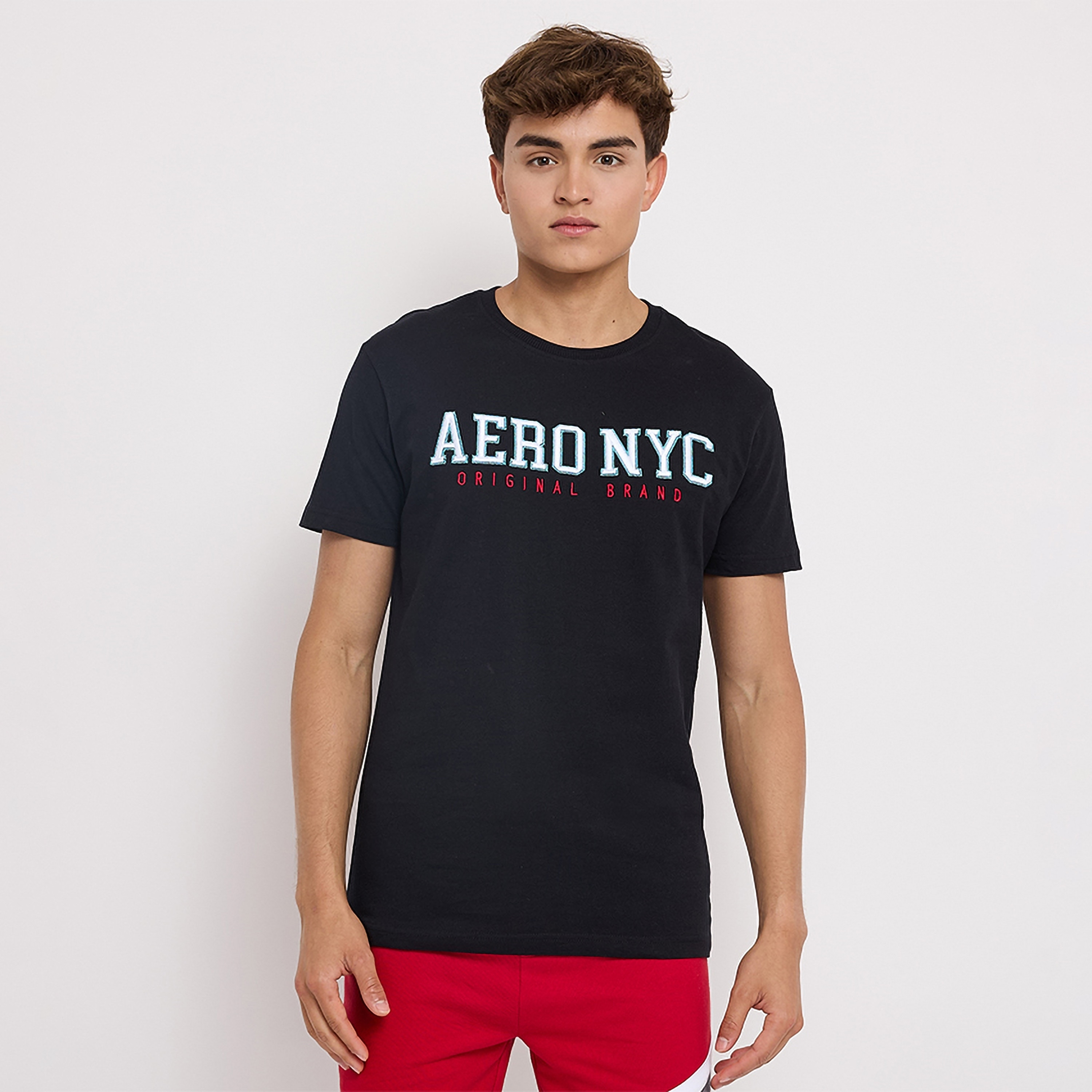 تي شيرت رجالي بأكمام قصيرة وياقة دائرية وتطريز من أيروبوستال-men-clothing-tshirtsandpolos-tshirts-image-1