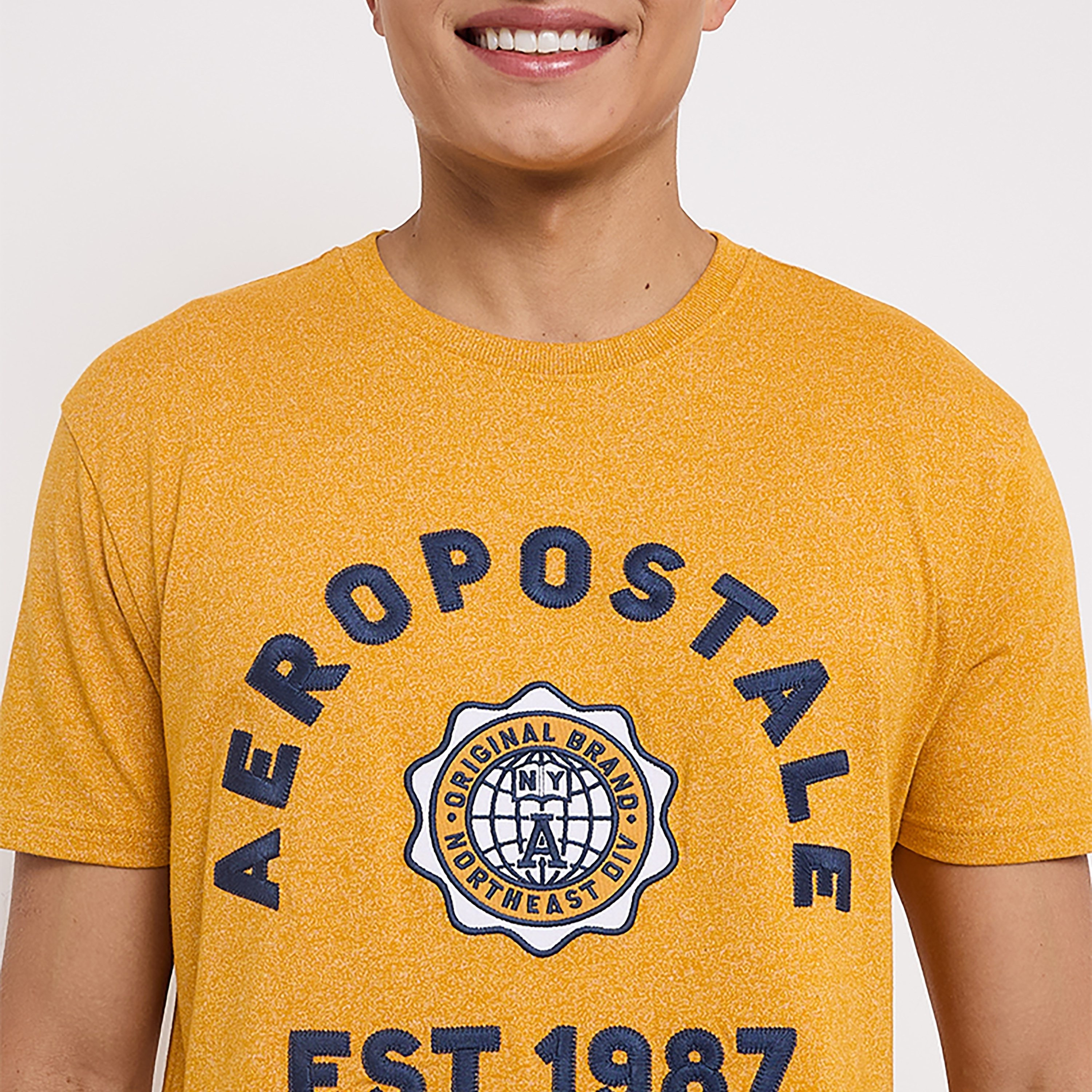 تي شيرت للرجال بأكمام قصيرة ورقبة دائرية مطرزة بشعار من أيروبوستال-men-clothing-tshirtsandpolos-tshirts-image-3
