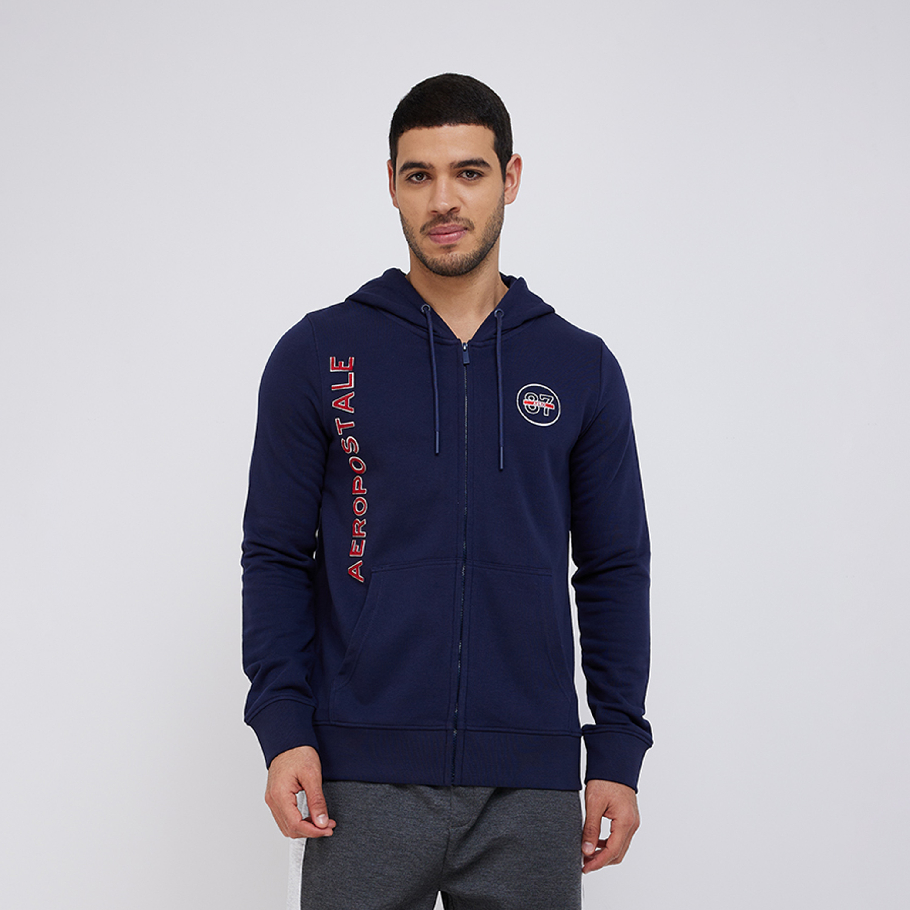 Buy Men s Aeropostale Men s Printed Long Sleeves Zip Thru Hoodie with Front Kangaroo Pocket Online Centrepoint Kuwait