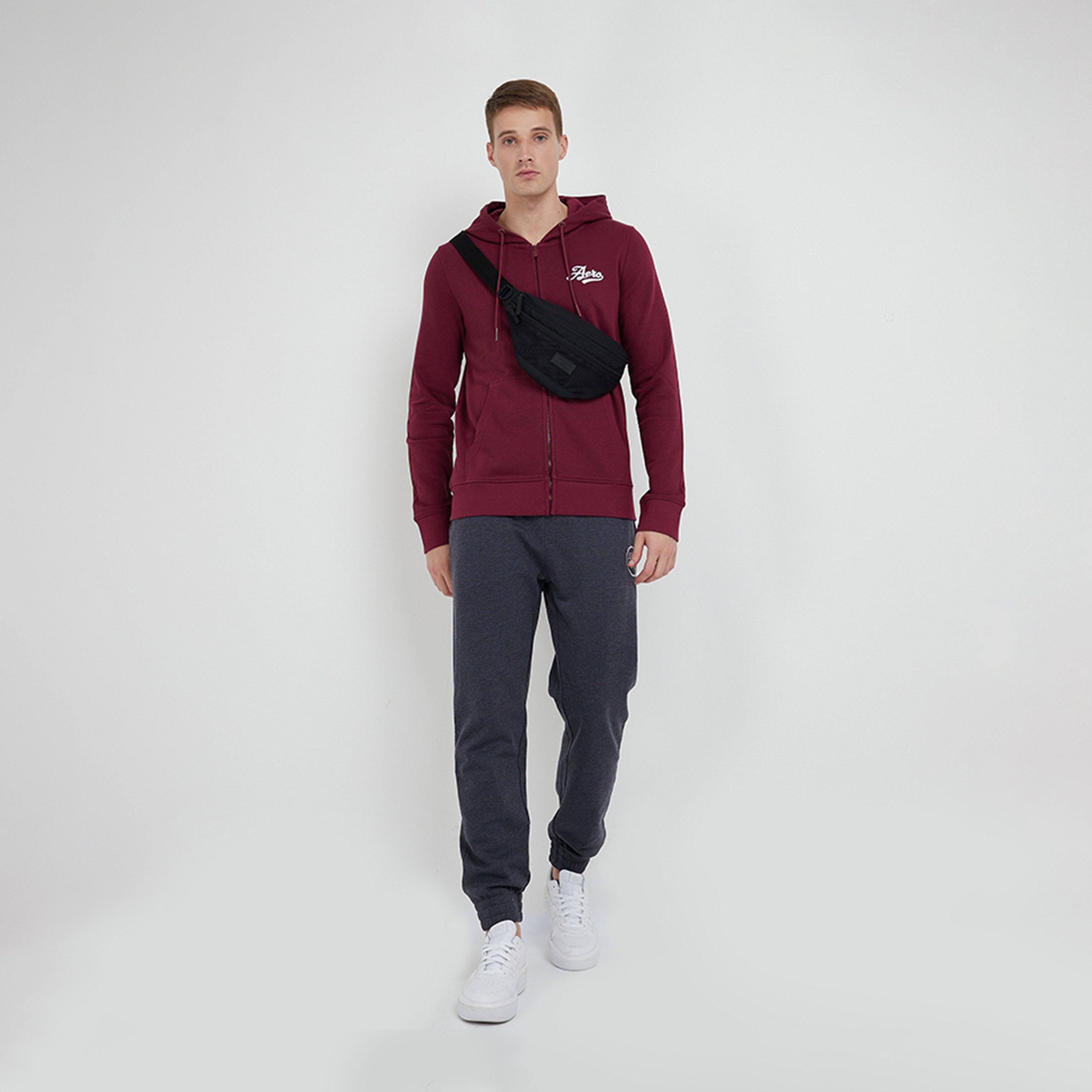 ايروبوستيل- بلوزة بسحاب وأكمام طويلة وشعار مطبوع للرجال مع جيب أمامي-men-clothing-hoodiesandsweatshirts-image-2