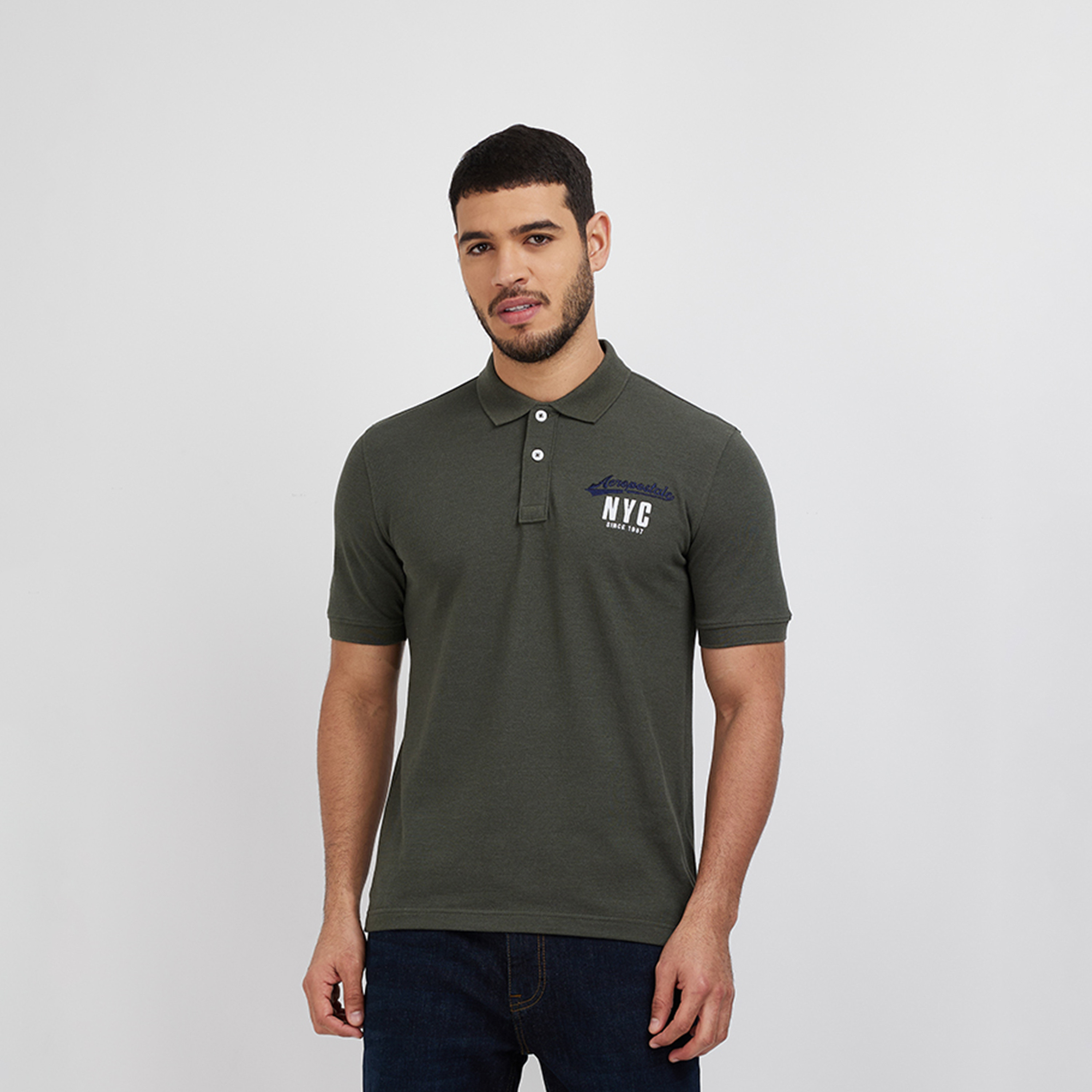 ايروبوستيل- تي شيرت بولو مطبوع وأكمام قصيرة وياقة-men-clothing-tshirtsandpolos-polos-image-1