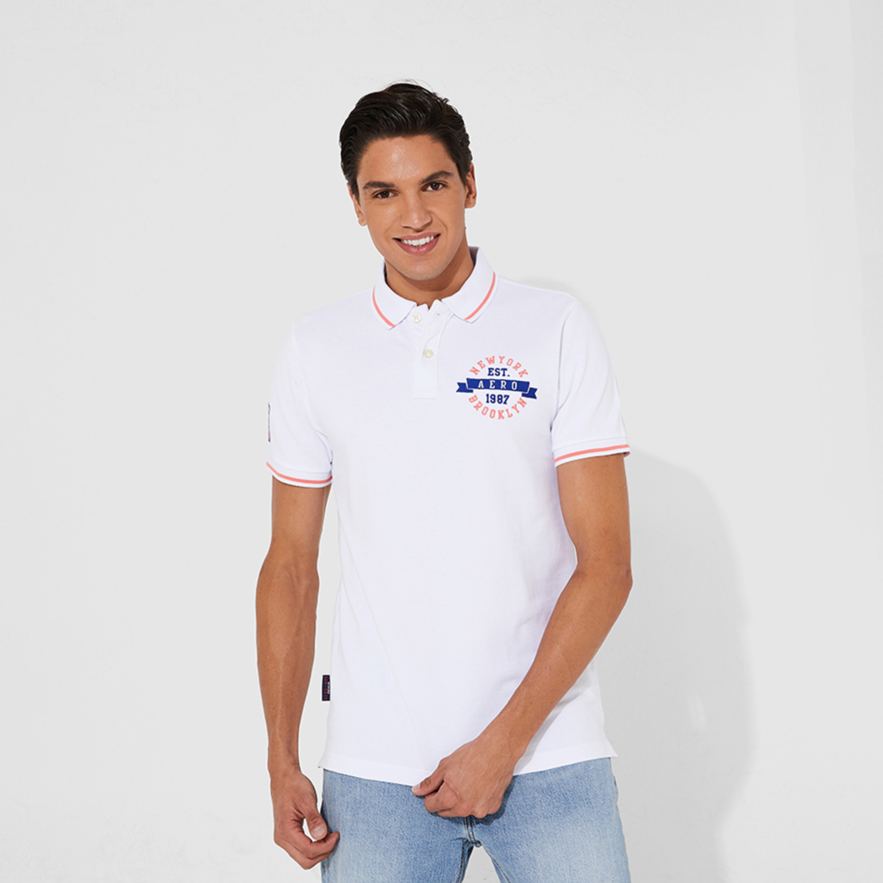 ايروبوستيل- تي شيرت بولو رجالي منقوش بأكمام قصيرة وياقة مطرزة-men-clothing-tshirtsandpolos-polos-image-1