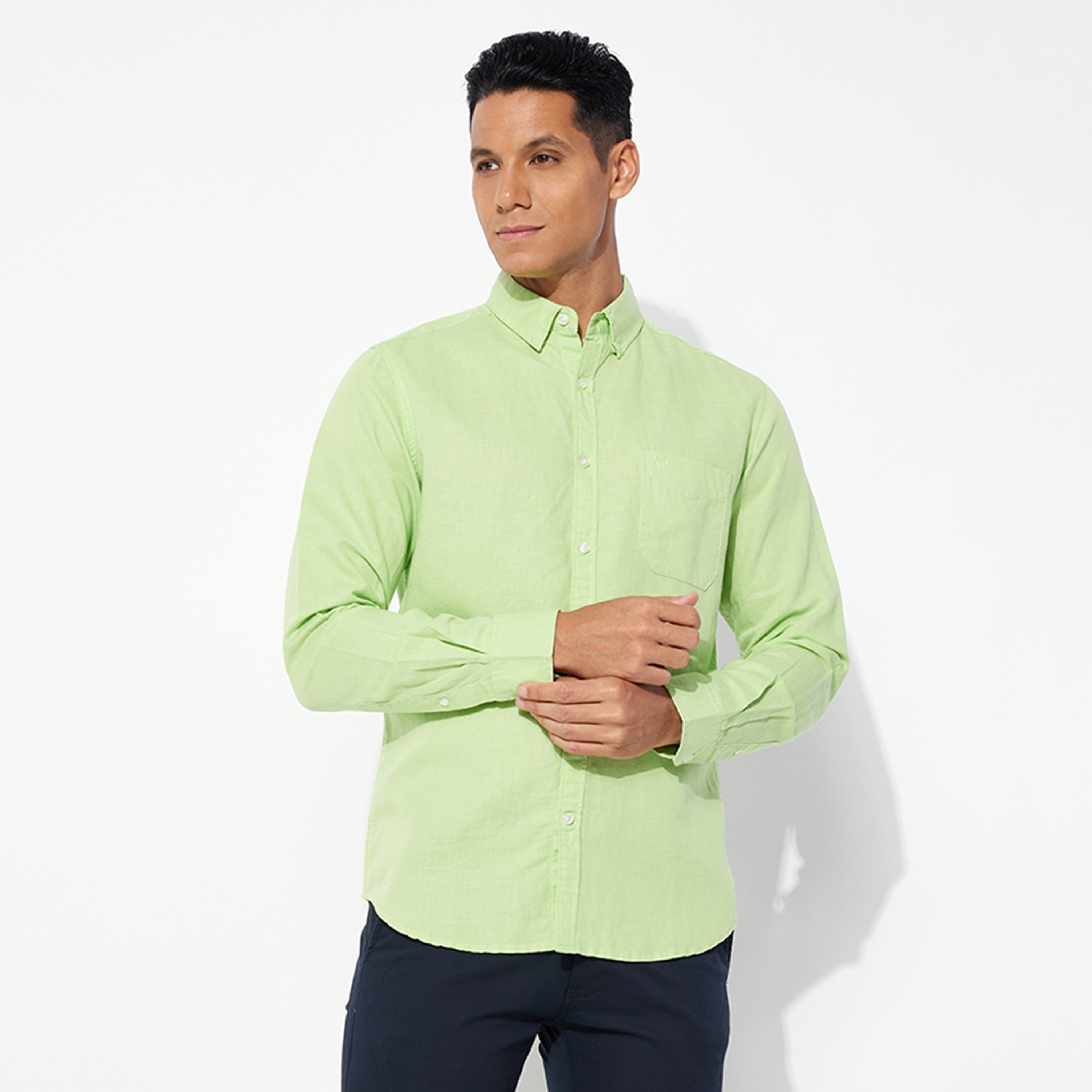 Aeropostale Plain Button-Down Collar Long Sleeves Men's Shirt-men-clothing-shirts-image-1