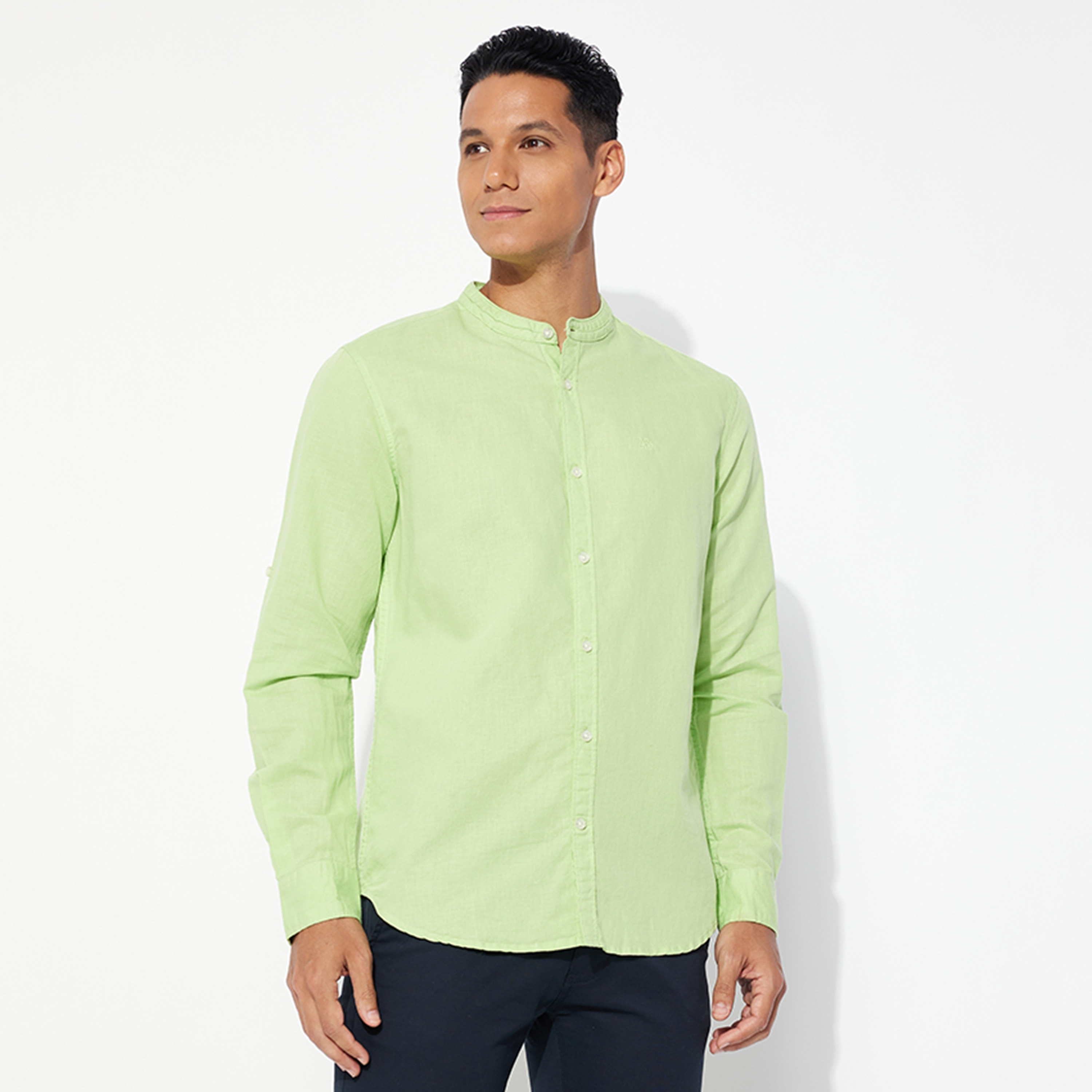 Aeropostale Plain Band Collar Long Sleeves Men's Shirt-men-clothing-shirts-image-1