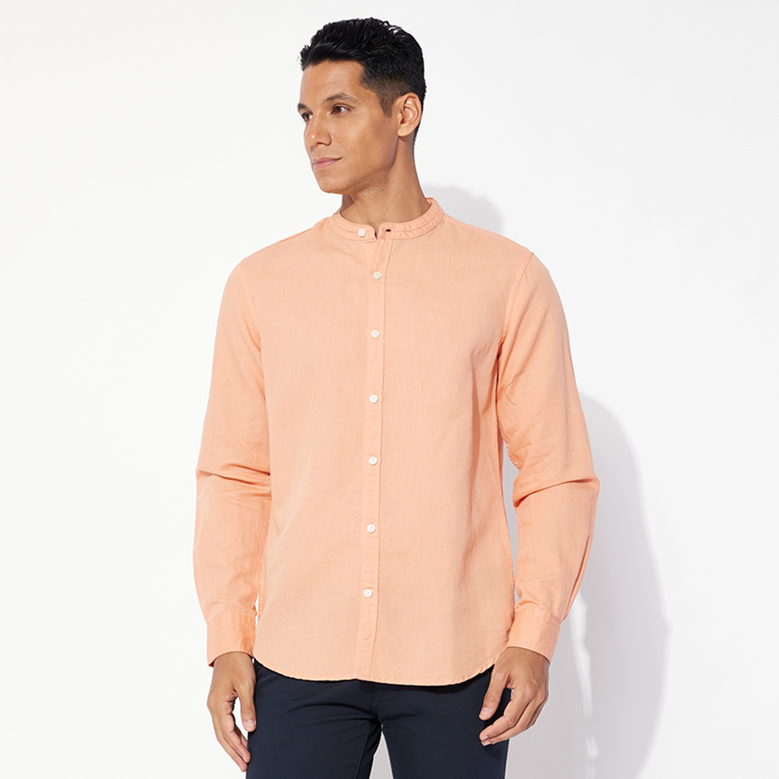 قميص رجالي بأكمام طويلة وياقة دائرية سادة من أيروبوستال-men-clothing-shirts-image-9